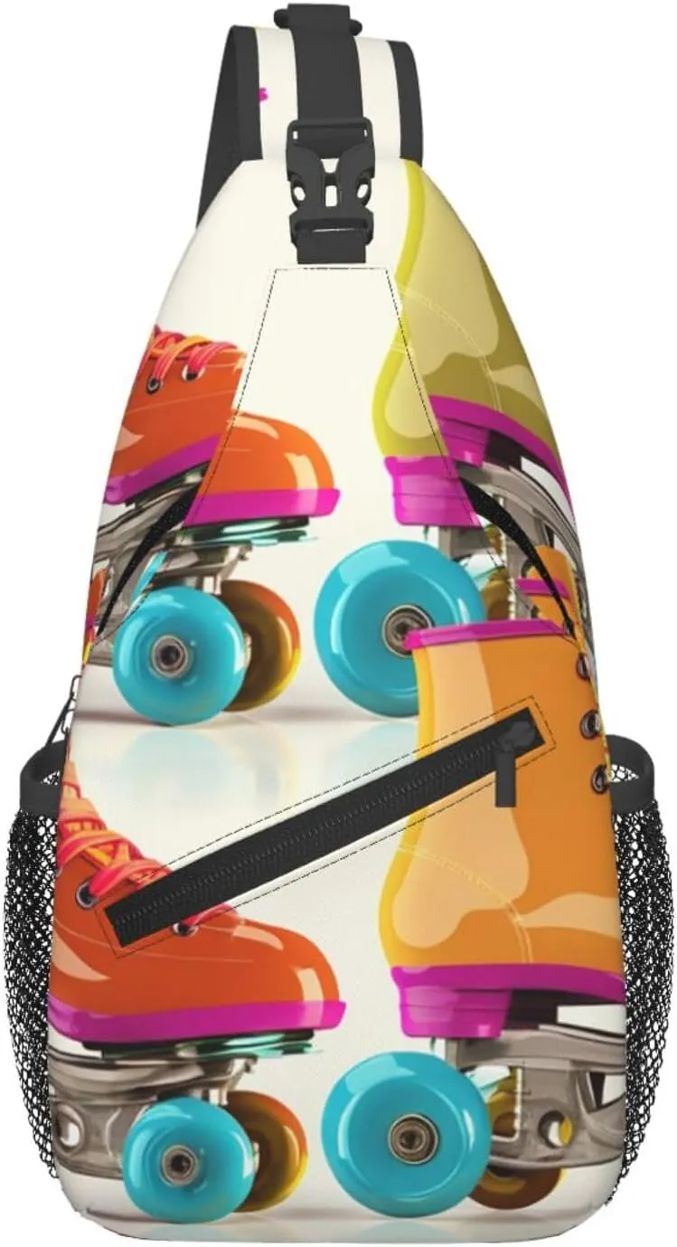 Cross Chest Bag Sling Backpack Retro Colorful Roller Skates Sling Bag Crossbody Shoulder Bag Travel Hiking Daypack