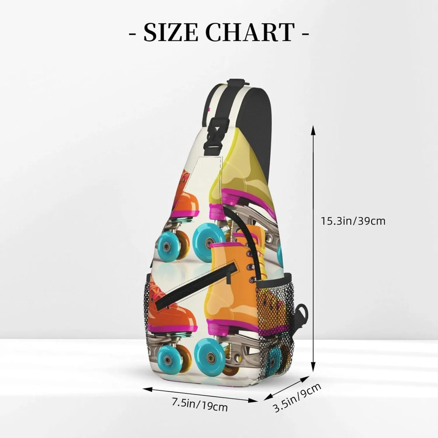 Cross Chest Bag Sling Backpack Retro Colorful Roller Skates Sling Bag Crossbody Shoulder Bag Travel Hiking Daypack