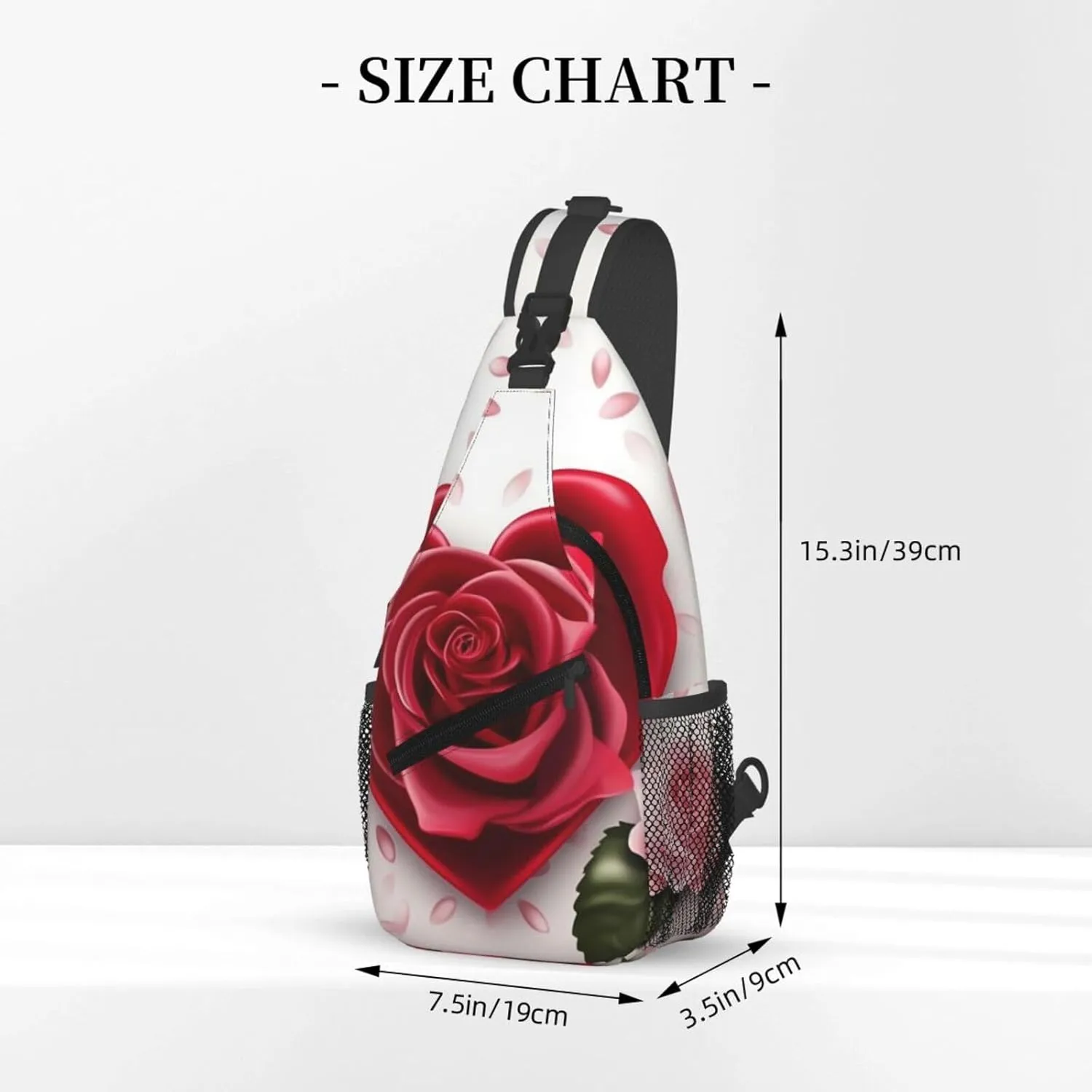Cross Chest Bag Sling Backpack Romance Rose Flower with Heart Petal Sling Bag Crossbody Shoulder Bag Travel Hiking Daypack
