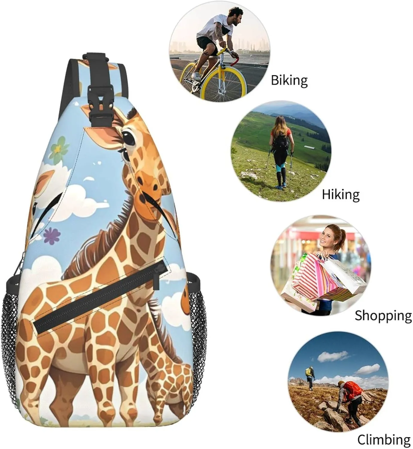 Crossbody Bag for Women Men Cute Wild Cartoon Giraffes Chest Bag Crossbody Sling Bag Adjustable Shoulder Bag