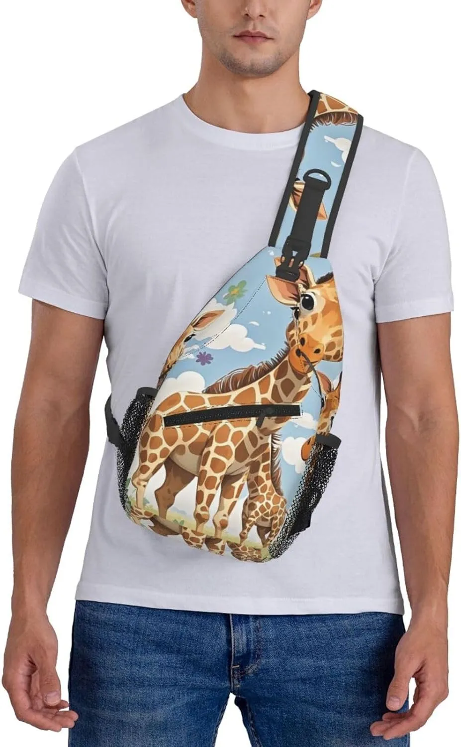 Crossbody Bag for Women Men Cute Wild Cartoon Giraffes Chest Bag Crossbody Sling Bag Adjustable Shoulder Bag