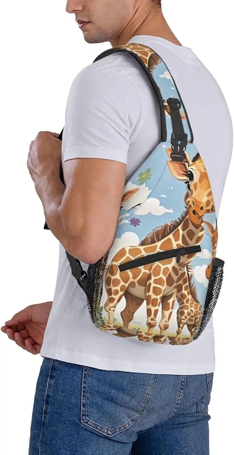 Crossbody Bag for Women Men Cute Wild Cartoon Giraffes Chest Bag Crossbody Sling Bag Adjustable Shoulder Bag