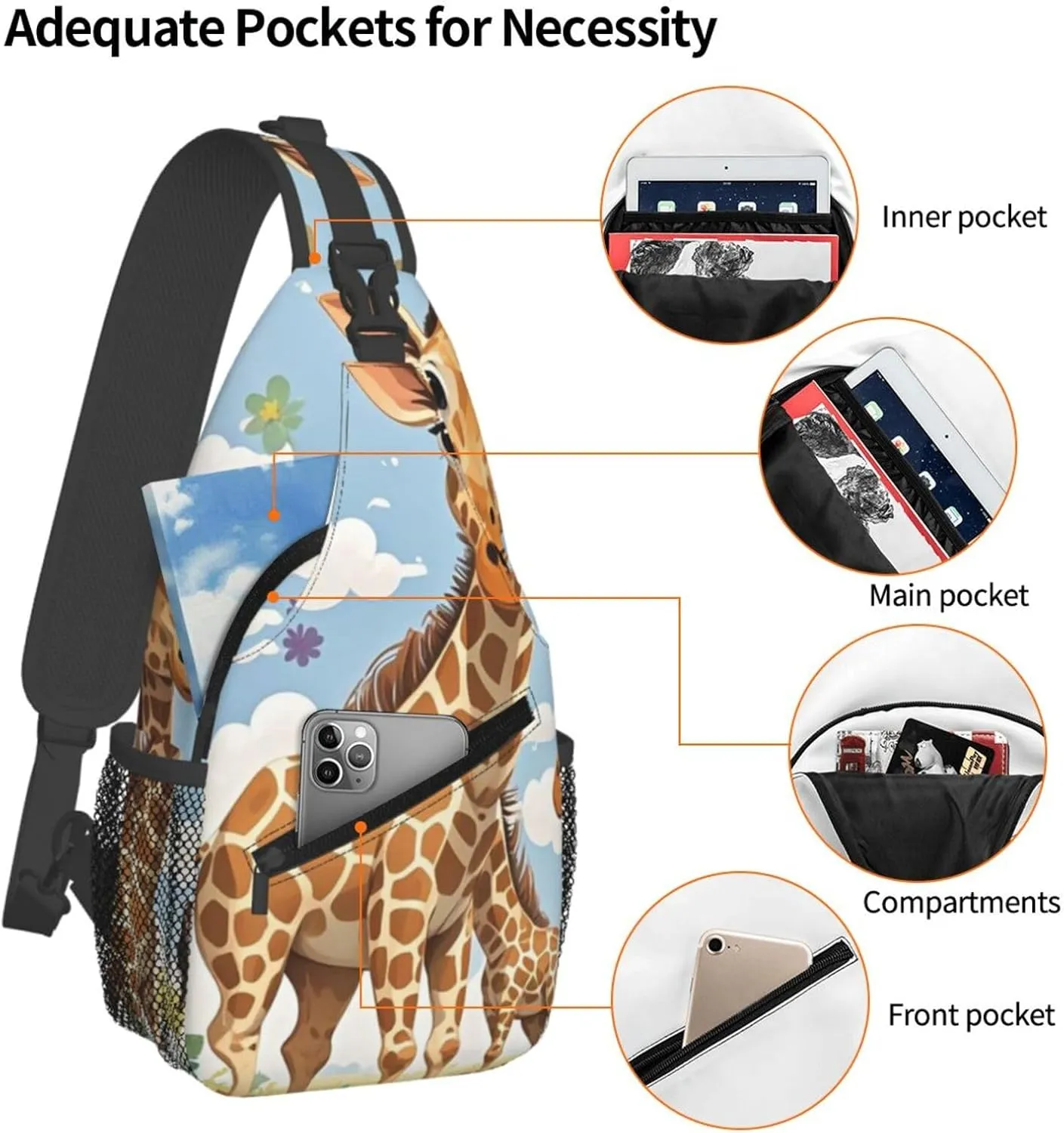 Crossbody Bag for Women Men Cute Wild Cartoon Giraffes Chest Bag Crossbody Sling Bag Adjustable Shoulder Bag