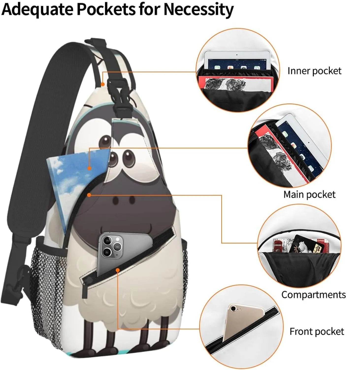 Crossbody Bag for Women Men Sheep_77725284 Chest Bag Crossbody Sling Bag Adjustable Shoulder Bag