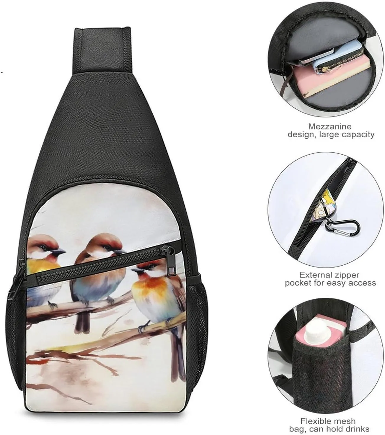 Crossbody Bag for Women Men Sling Bag Black And White Tiger Chest Bag Crossbody Adjustable Shoulder Bag