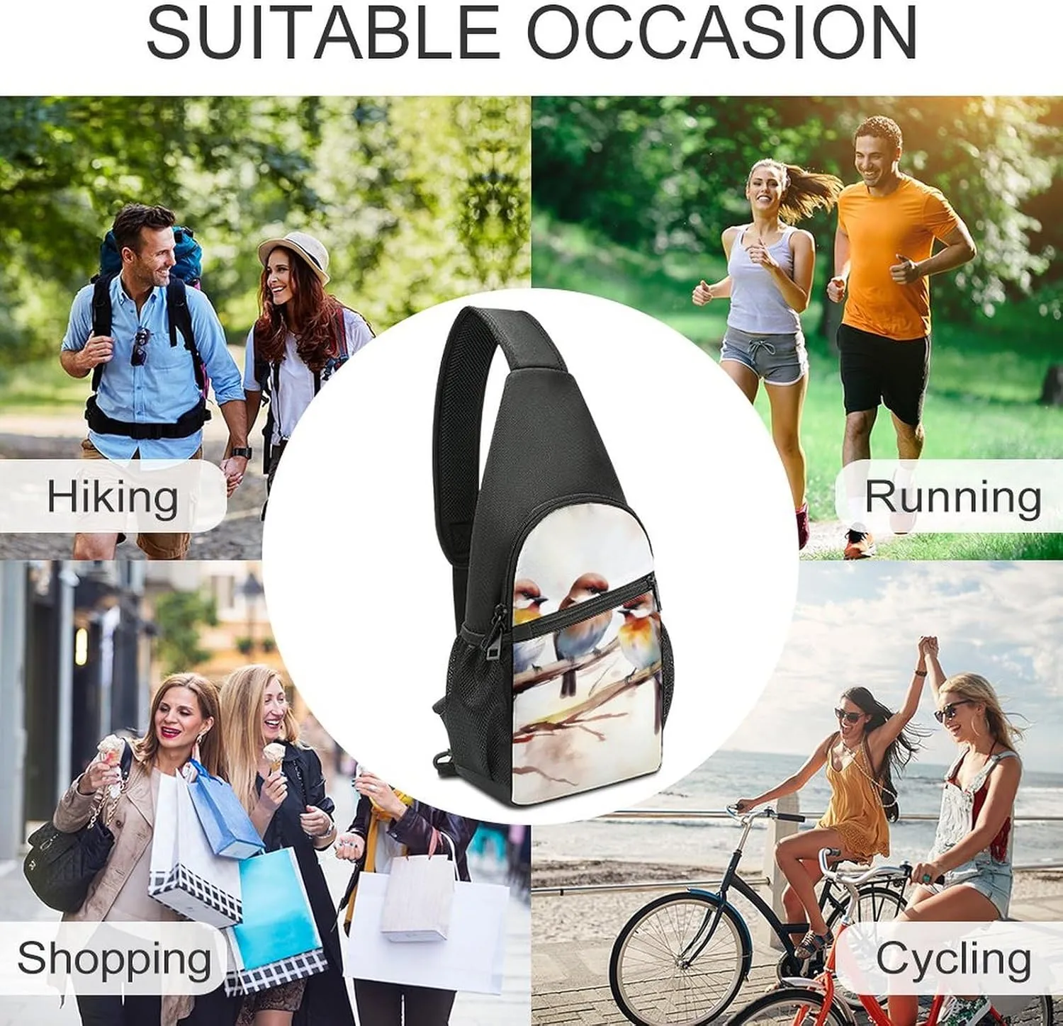 Crossbody Bag for Women Men Sling Bag Black And White Tiger Chest Bag Crossbody Adjustable Shoulder Bag