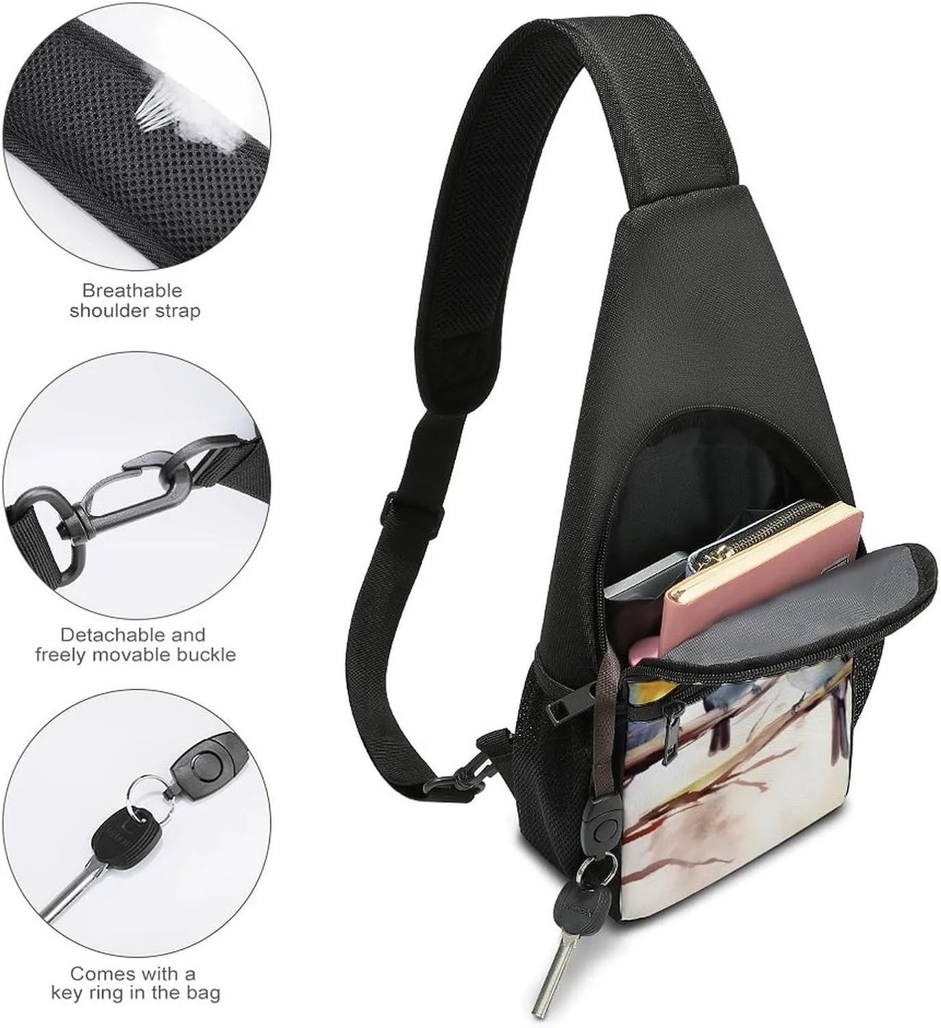 Crossbody Bag for Women Men Sling Bag Black And White Tiger Chest Bag Crossbody Adjustable Shoulder Bag