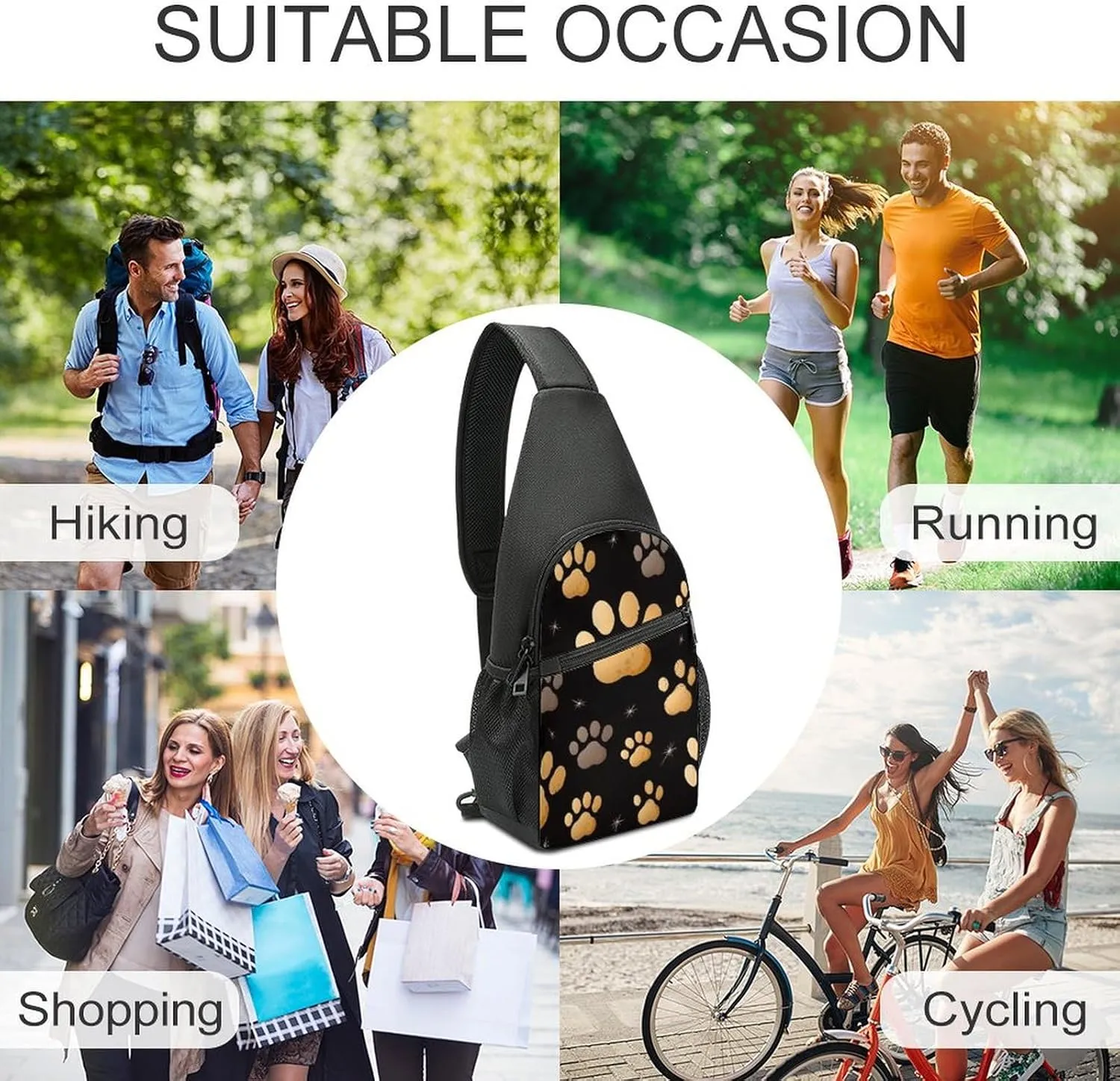 Crossbody Bag for Women Men Sling Bag Dog Paw Print Chest Bag Crossbody Adjustable Shoulder Bag