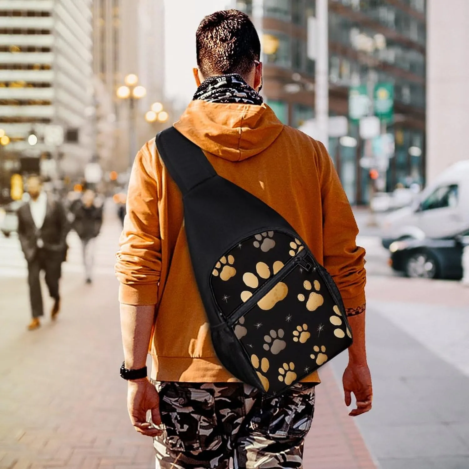 Crossbody Bag for Women Men Sling Bag Dog Paw Print Chest Bag Crossbody Adjustable Shoulder Bag