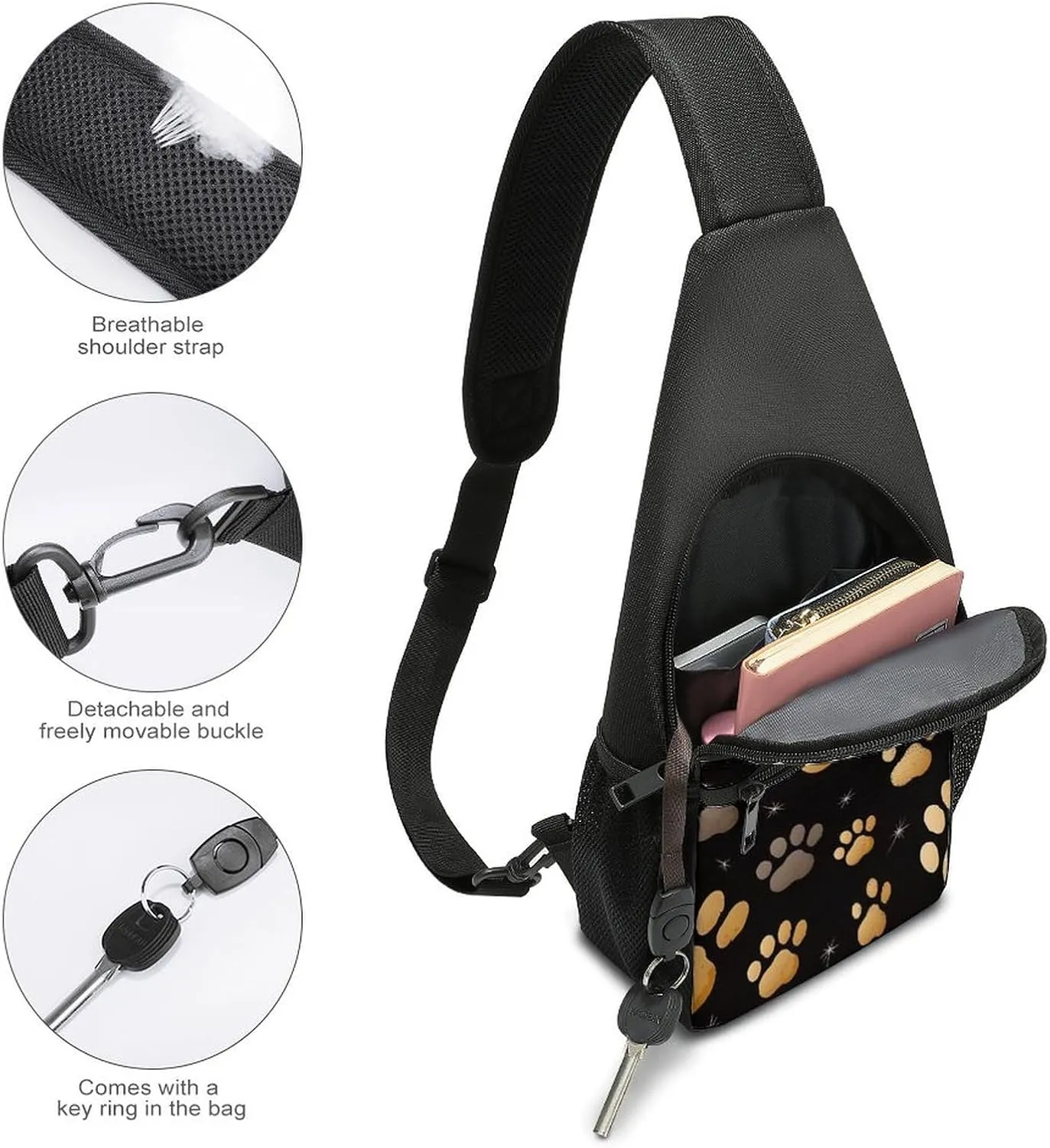 Crossbody Bag for Women Men Sling Bag Dog Paw Print Chest Bag Crossbody Adjustable Shoulder Bag
