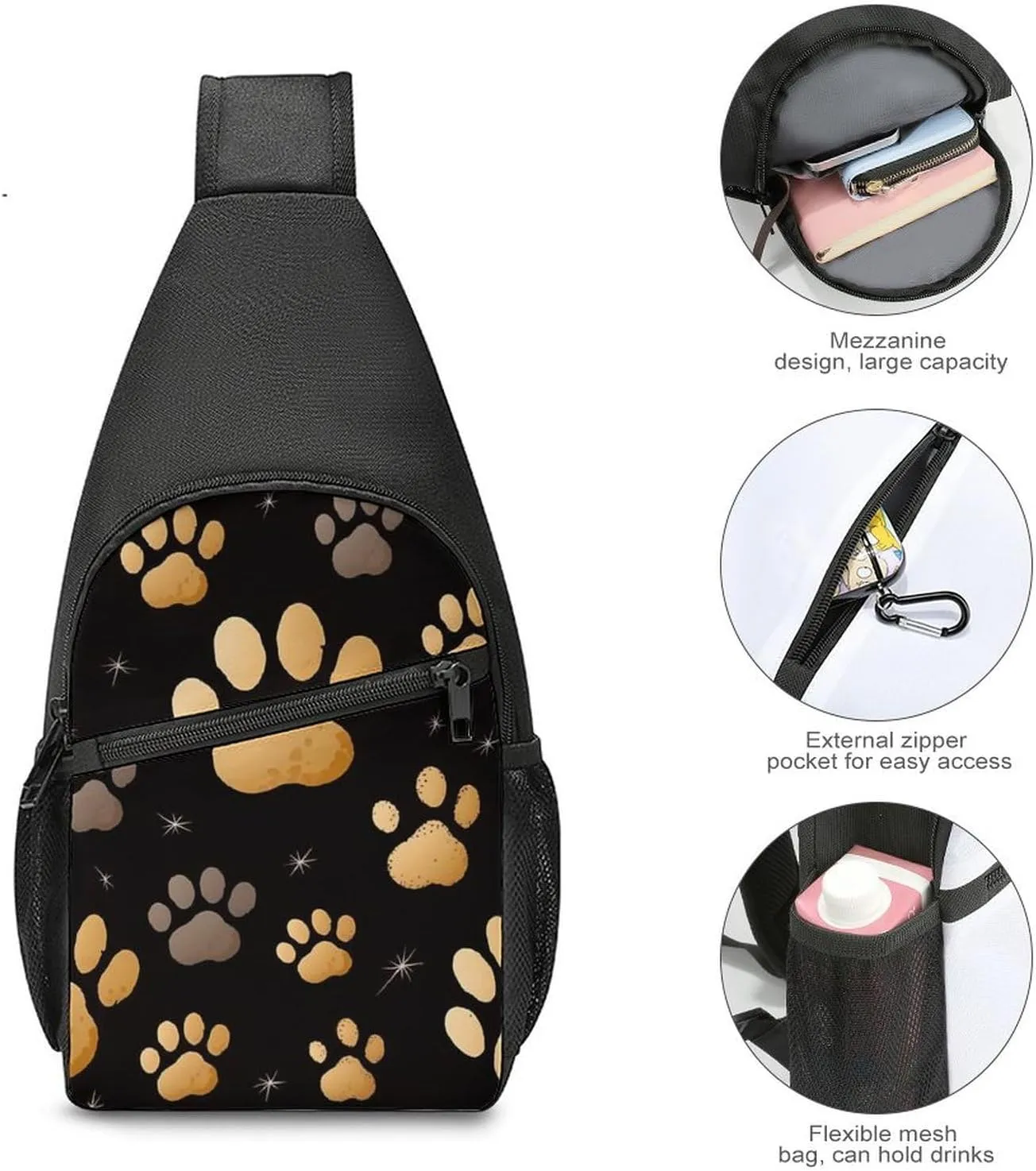 Crossbody Bag for Women Men Sling Bag Dog Paw Print Chest Bag Crossbody Adjustable Shoulder Bag