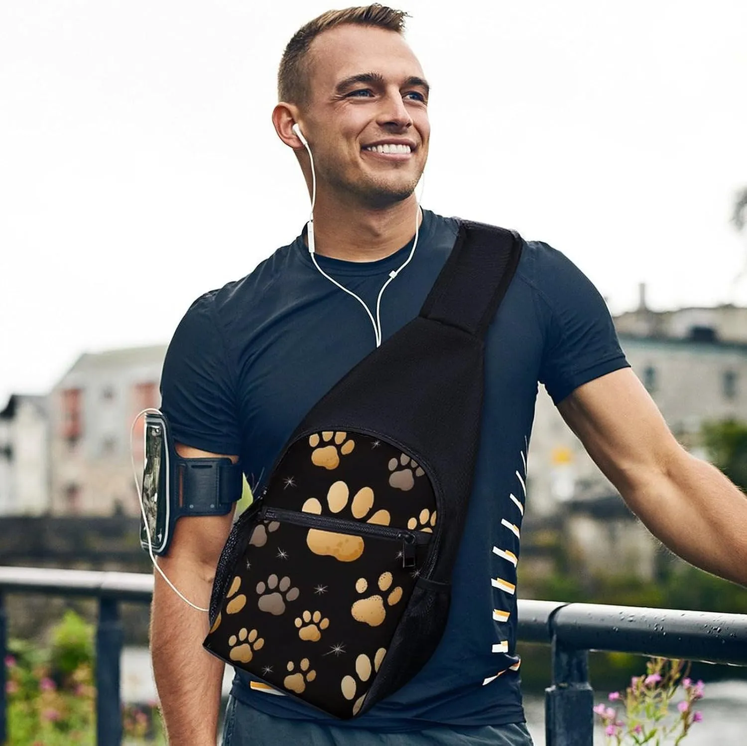 Crossbody Bag for Women Men Sling Bag Dog Paw Print Chest Bag Crossbody Adjustable Shoulder Bag