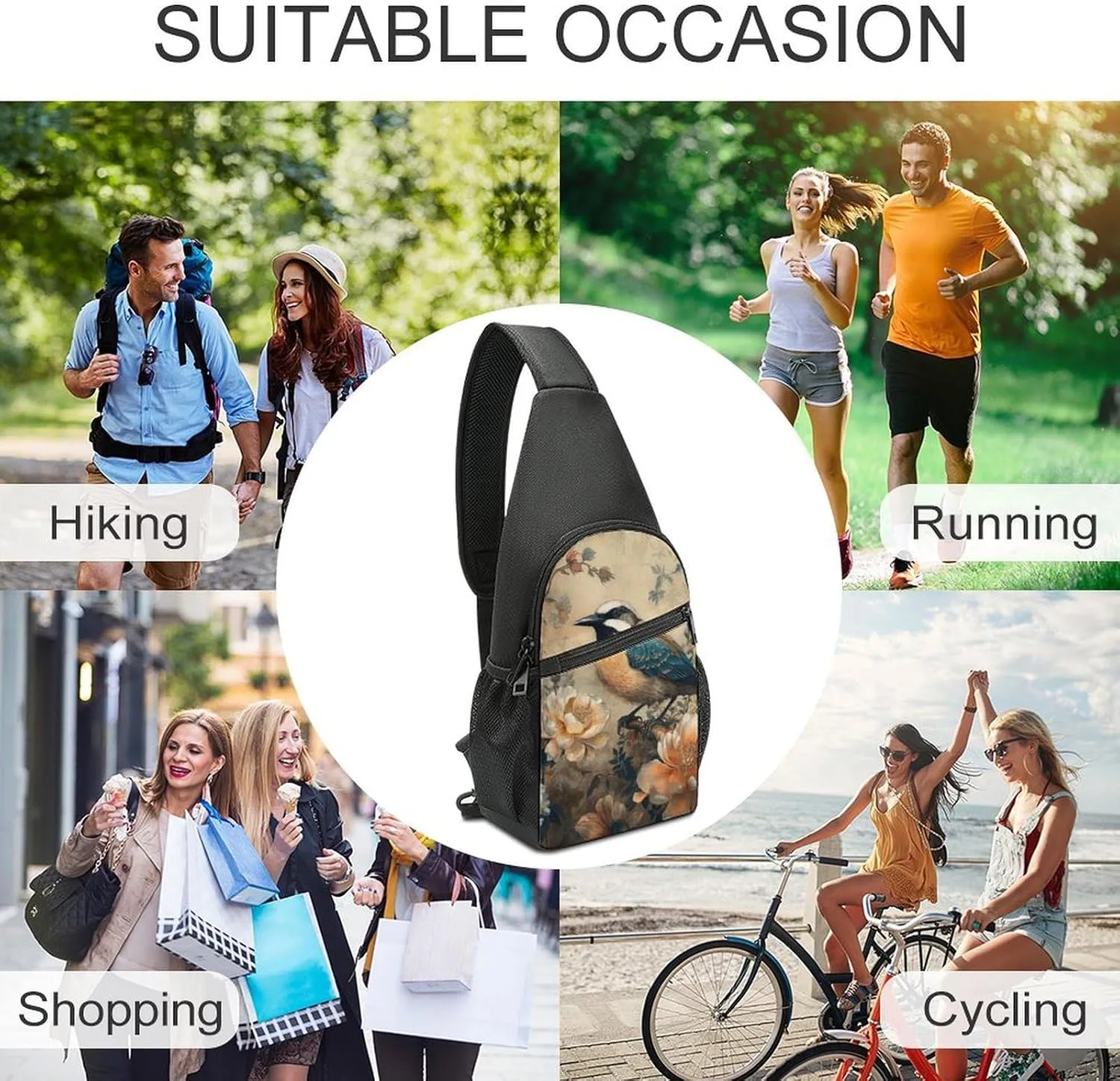 Crossbody Bag for Women Men Sling Bag Fish And Umbrella Chest Bag Crossbody Adjustable Shoulder Bag