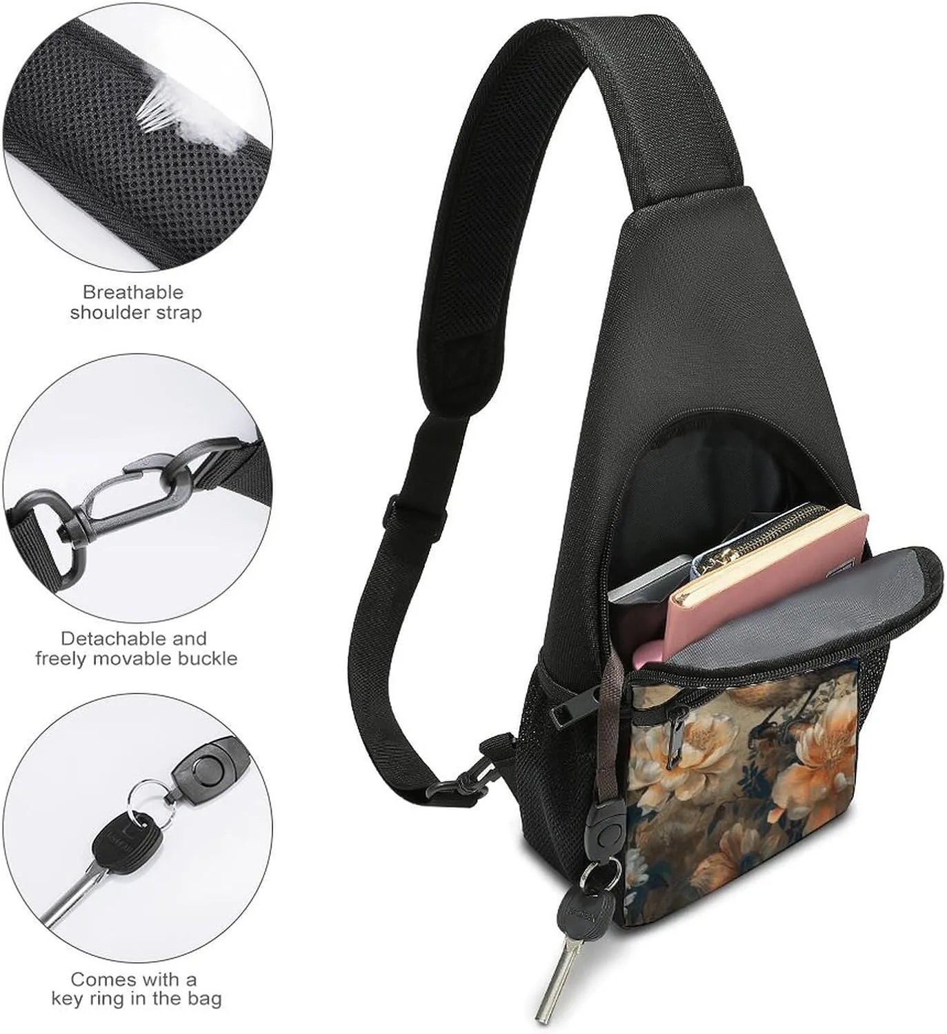Crossbody Bag for Women Men Sling Bag Fish And Umbrella Chest Bag Crossbody Adjustable Shoulder Bag