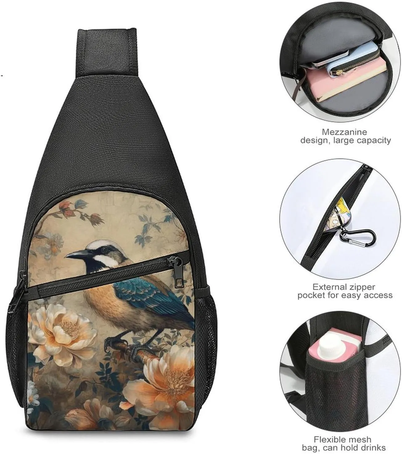 Crossbody Bag for Women Men Sling Bag Fish And Umbrella Chest Bag Crossbody Adjustable Shoulder Bag