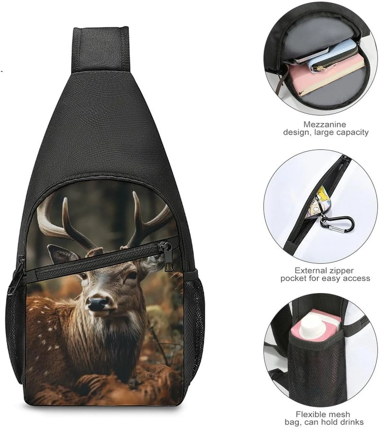 Crossbody Bag for Women Men Sling Bag Wild Elk Chest Bag Crossbody Adjustable Shoulder Bag