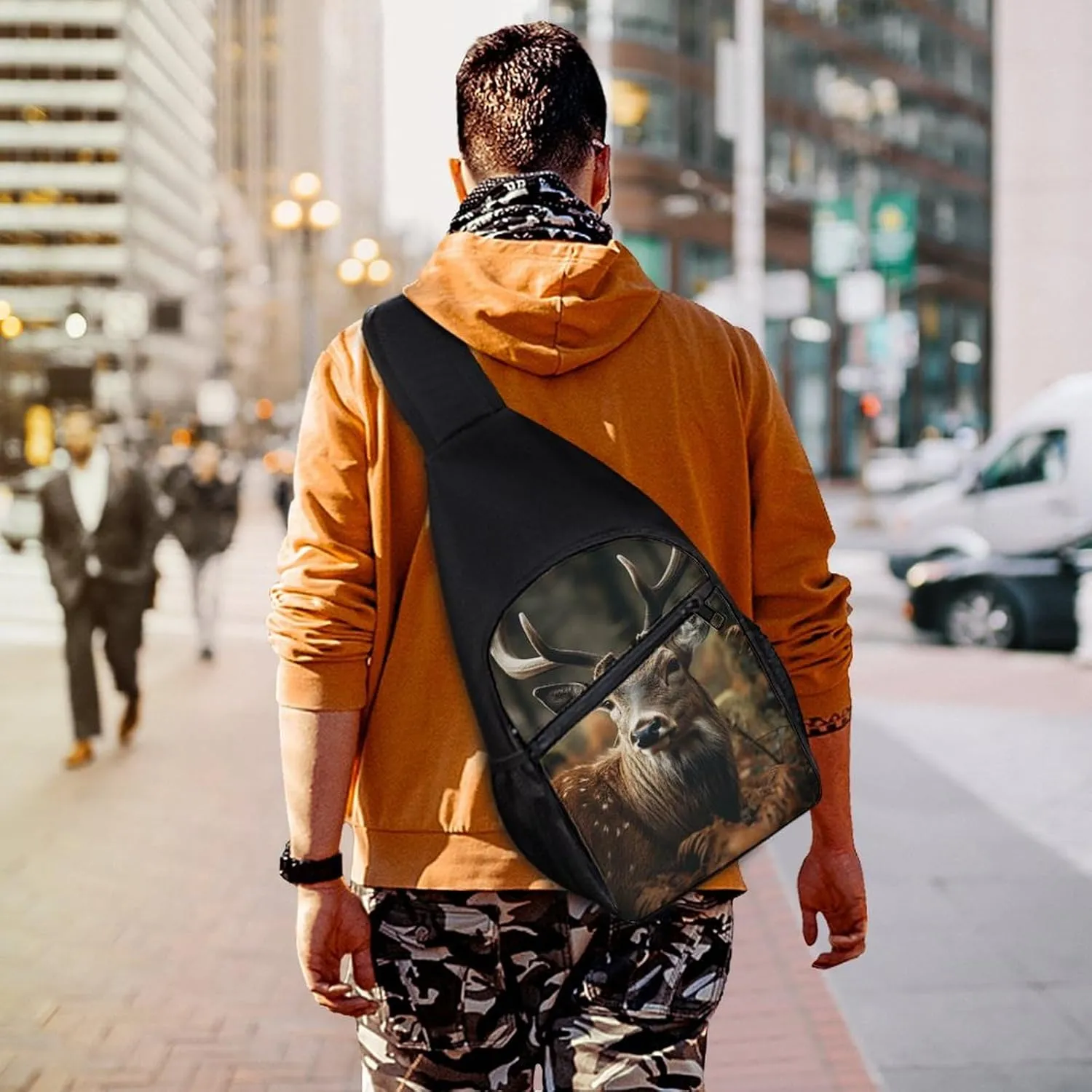 Crossbody Bag for Women Men Sling Bag Wild Elk Chest Bag Crossbody Adjustable Shoulder Bag