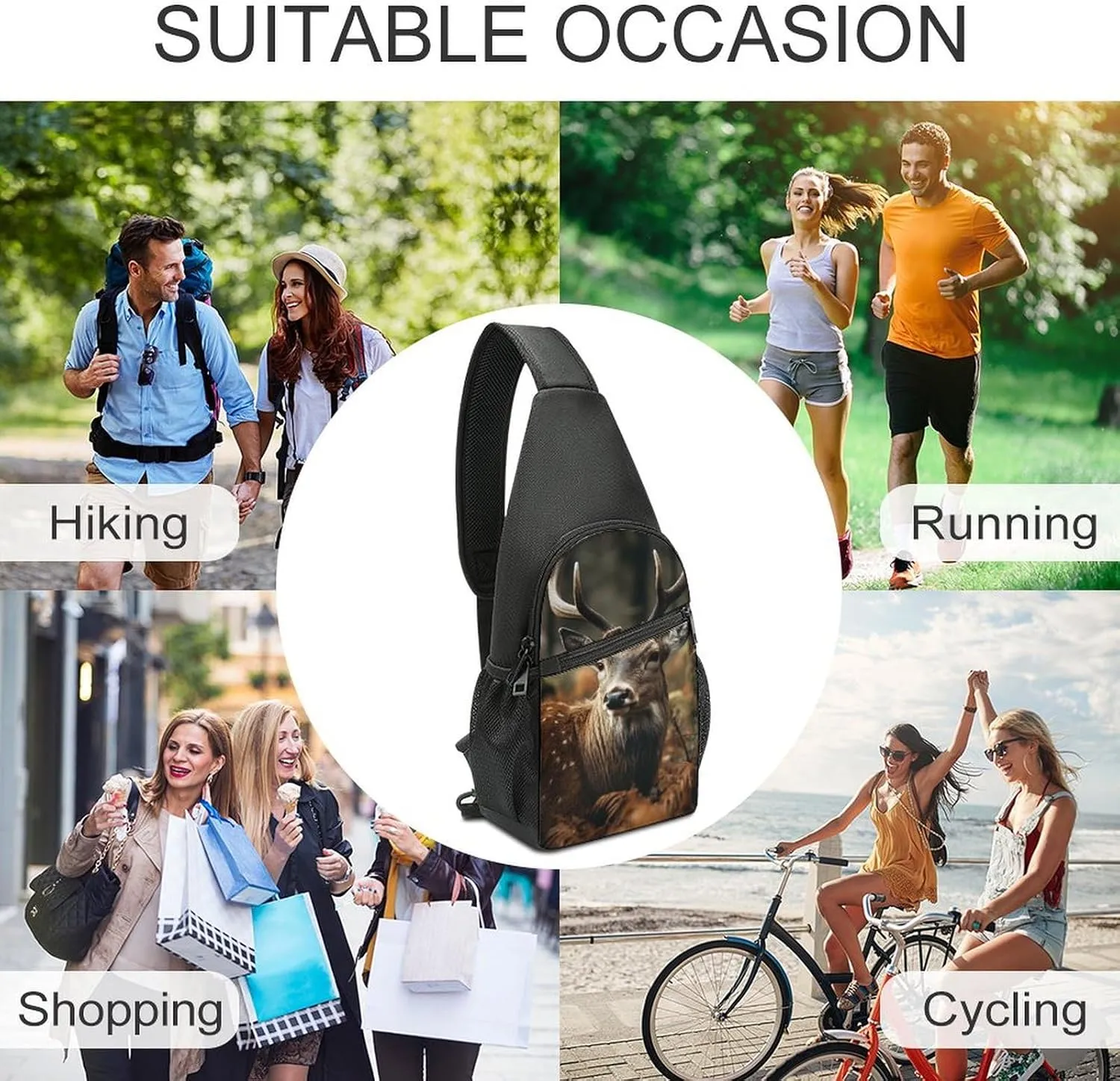 Crossbody Bag for Women Men Sling Bag Wild Elk Chest Bag Crossbody Adjustable Shoulder Bag