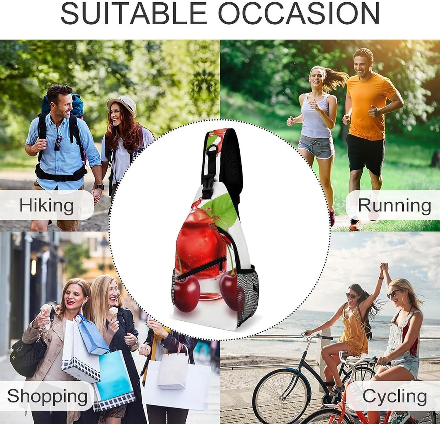 Crossbody Bag Travel Sling Bag for Men Small Sling Backpack Cherry Juice Chest Bag Shoulder Bag for Outdoor