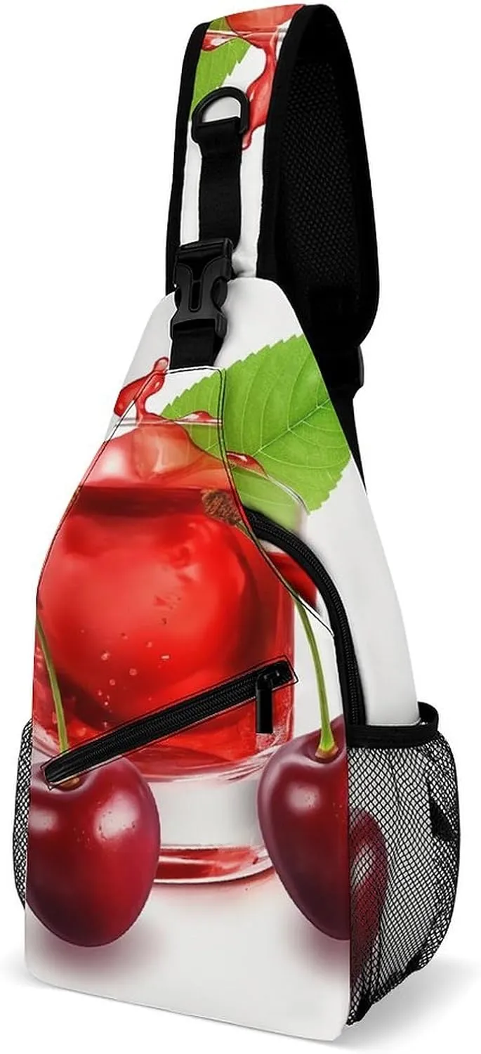 Crossbody Bag Travel Sling Bag for Men Small Sling Backpack Cherry Juice Chest Bag Shoulder Bag for Outdoor