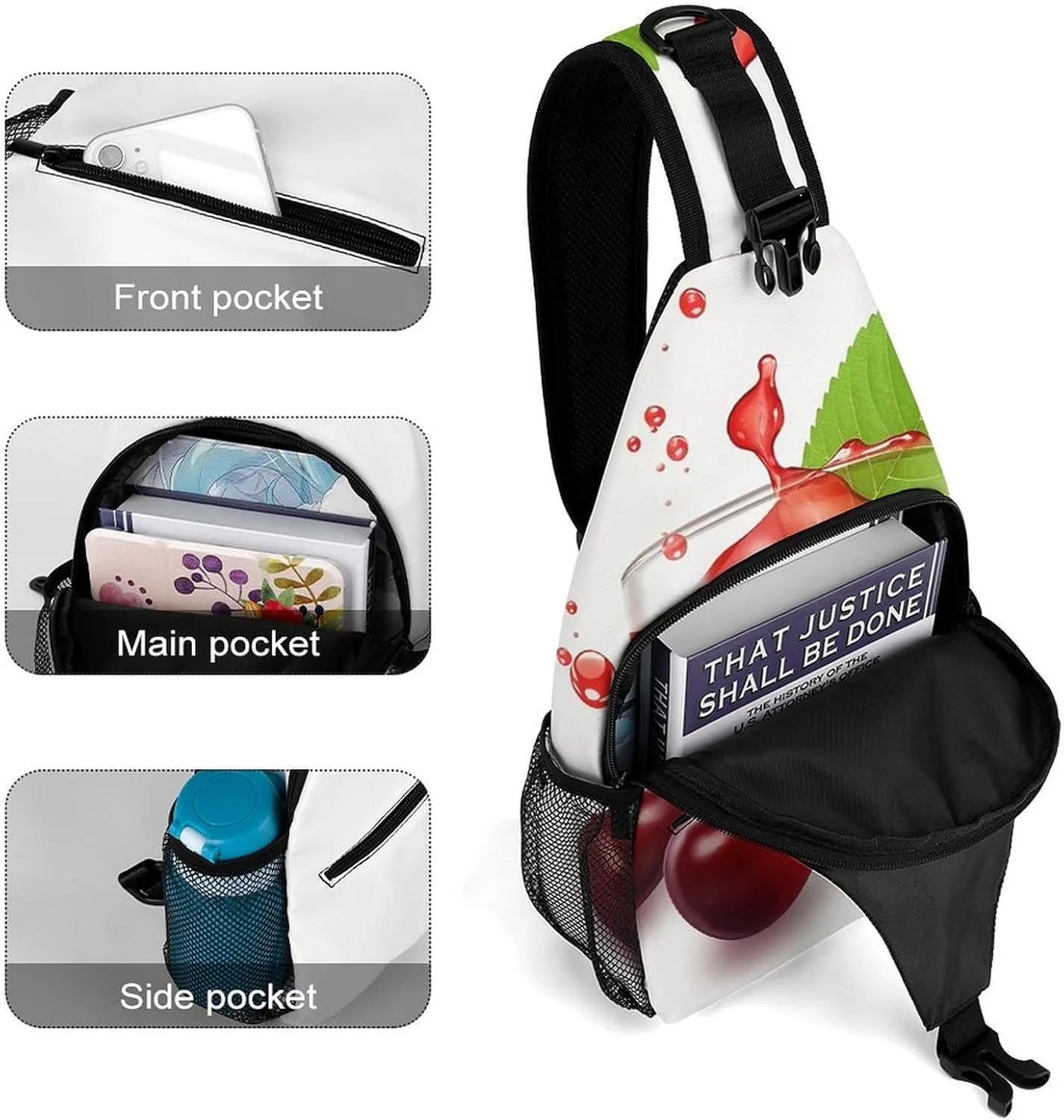 Crossbody Bag Travel Sling Bag for Men Small Sling Backpack Cherry Juice Chest Bag Shoulder Bag for Outdoor
