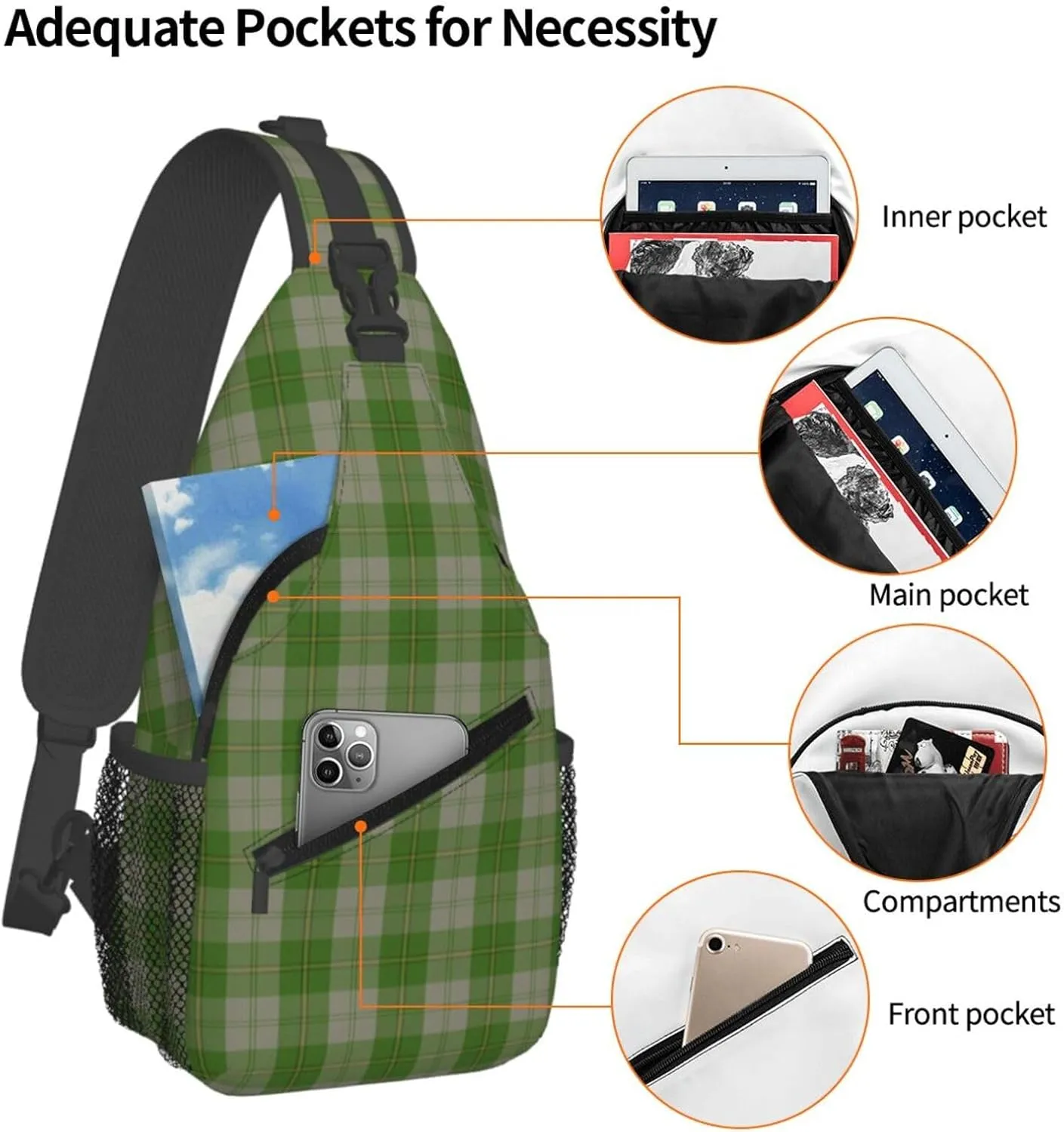 Crossbody Sling Backpack Clan Cunningham Dress Green Dancers Tartan Shoulder Chest Bag Daypack for Traveling Sport