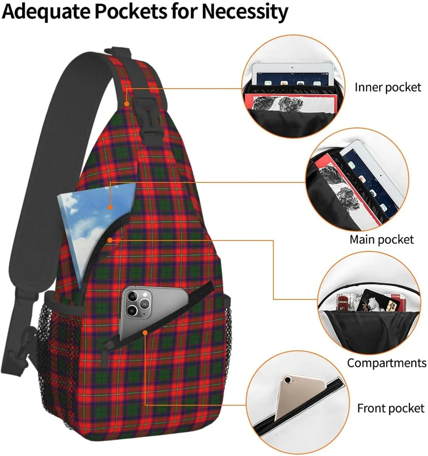 Crossbody Sling Backpack Clan Roxburgh District Tartan Shoulder Chest Bag Daypack for Traveling Sport