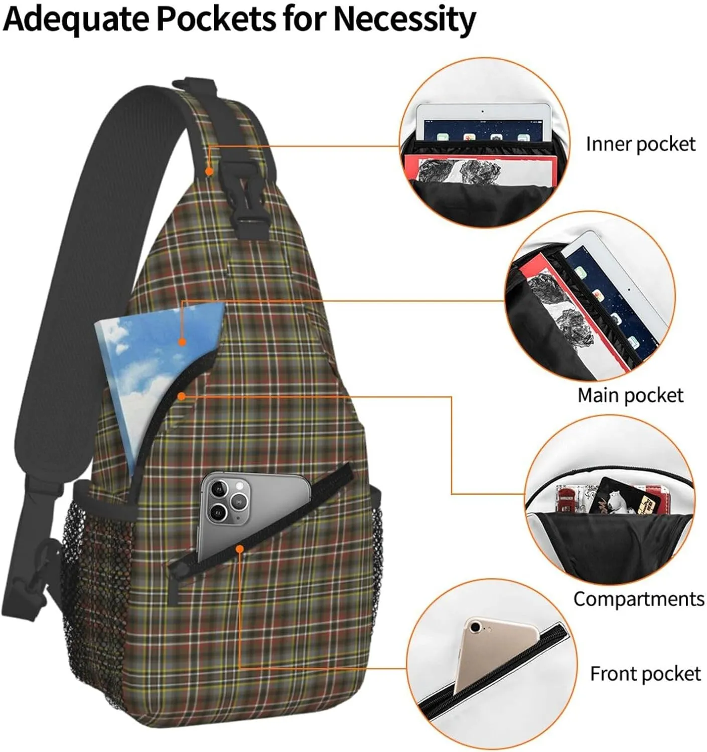 Crossbody Sling Backpack Clan Scott Green Weathered Tartan Shoulder Chest Bag Daypack for Traveling Sport