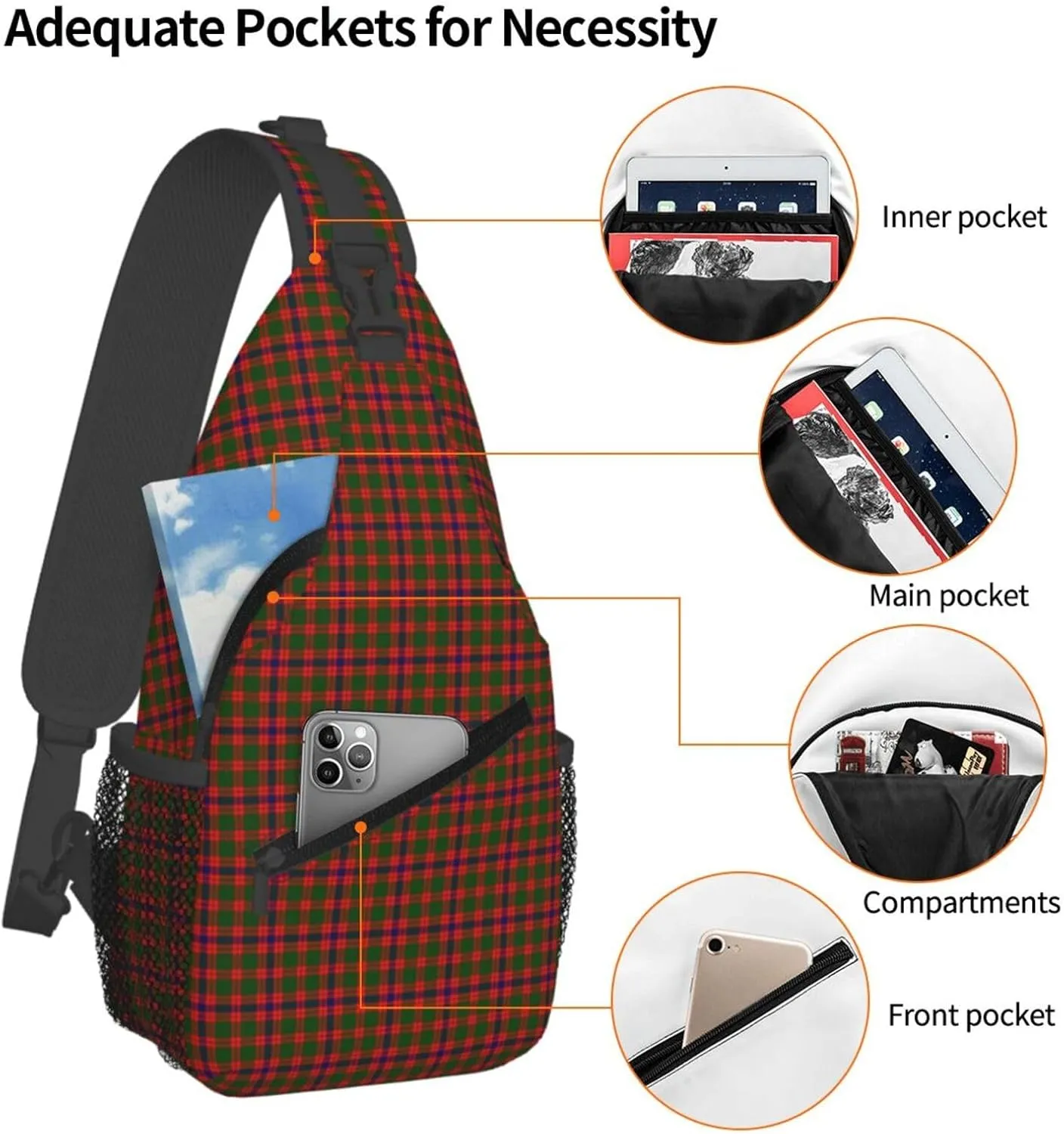 Crossbody Sling Backpack Clan Skene Tartan Shoulder Chest Bag Daypack for Traveling Sport