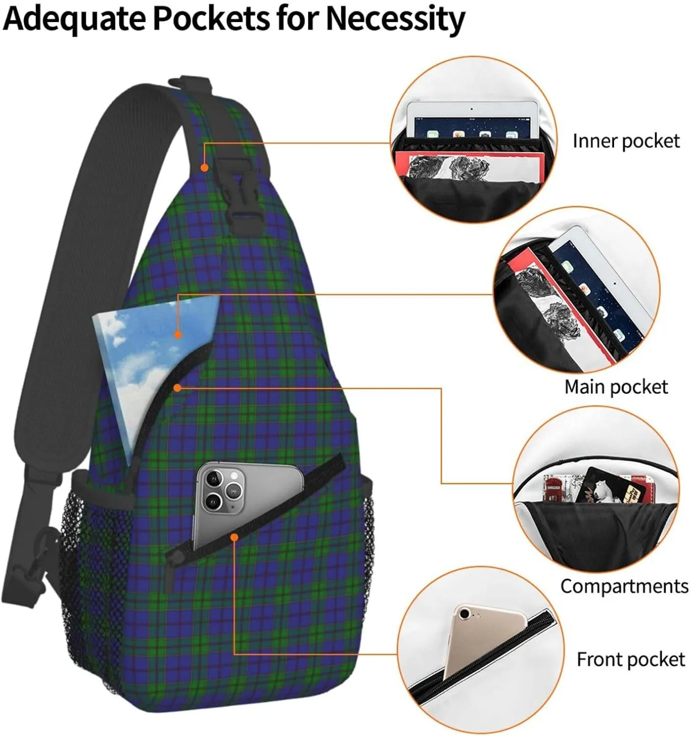 Crossbody Sling Backpack Clan Strachan Tartan Shoulder Chest Bag Daypack for Traveling Sport