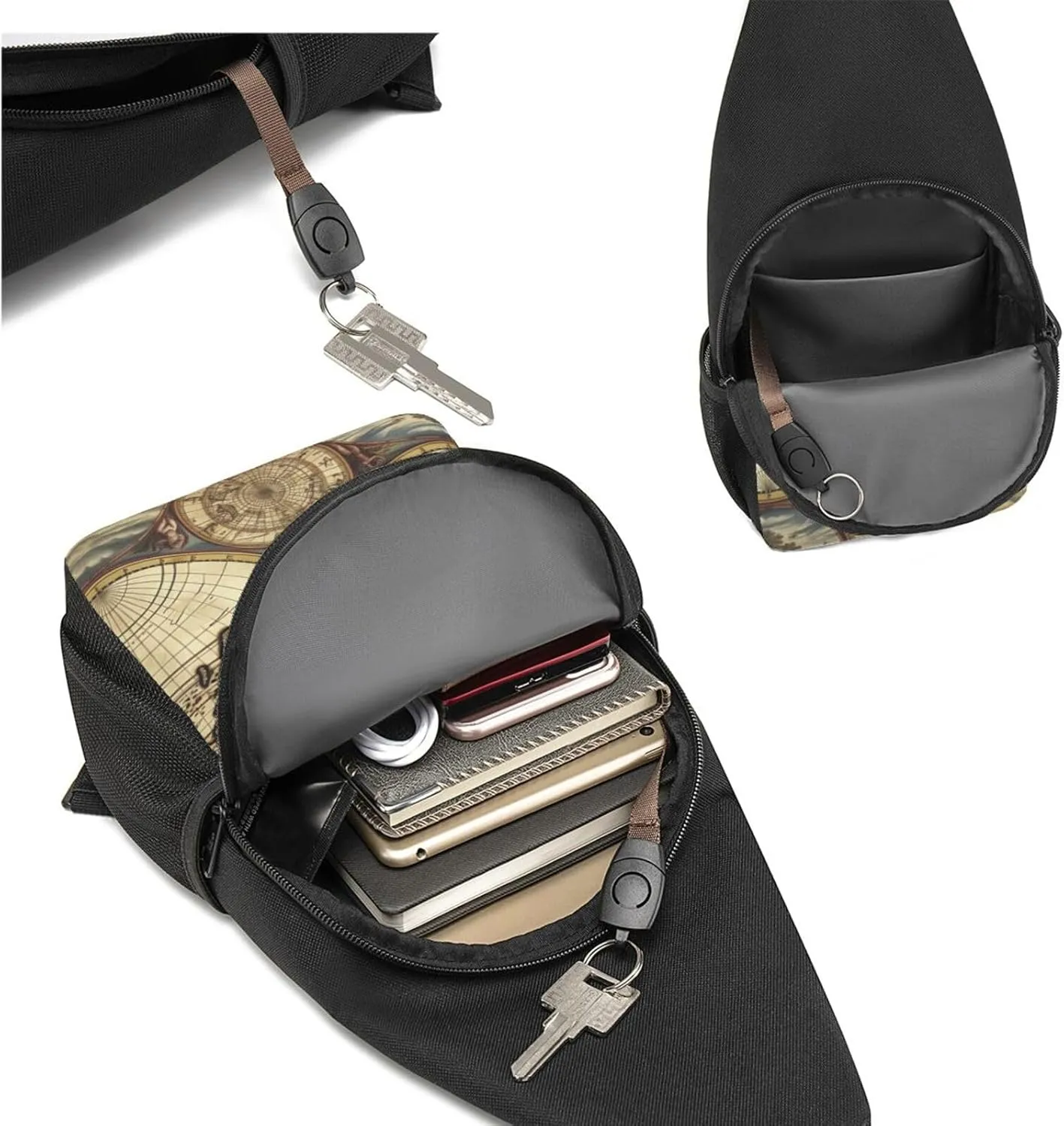 Crossbody Sling Backpack Sling Bag for Men Women Cross Chest Bag Shoulder Bag Ancient Map World Globe Travel Hiking Daypack