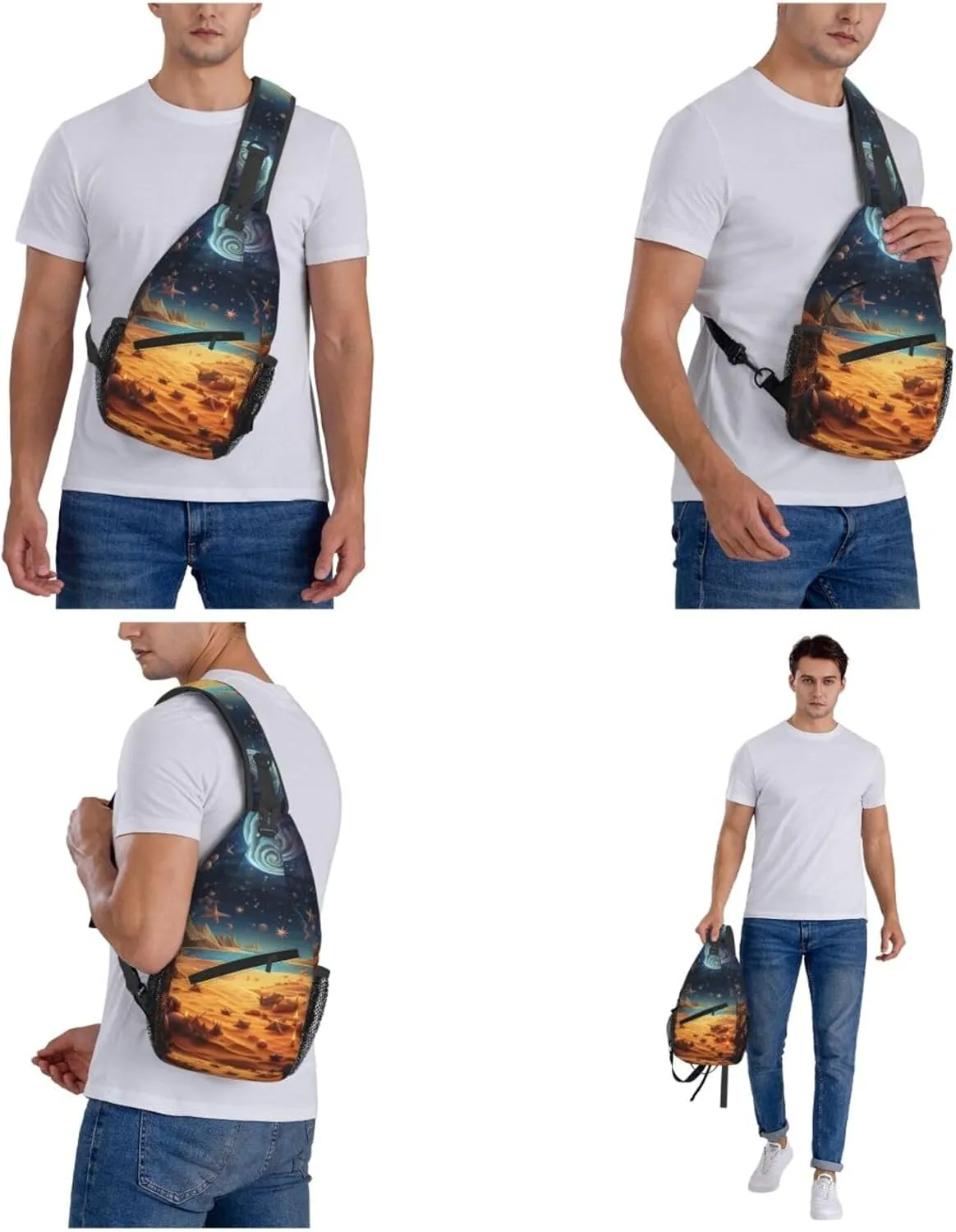 Crossbody Sling Backpack Sling Bag For Men Women Cross Chest Bag Shoulder Bag Beach Theme Travel Hiking Daypack