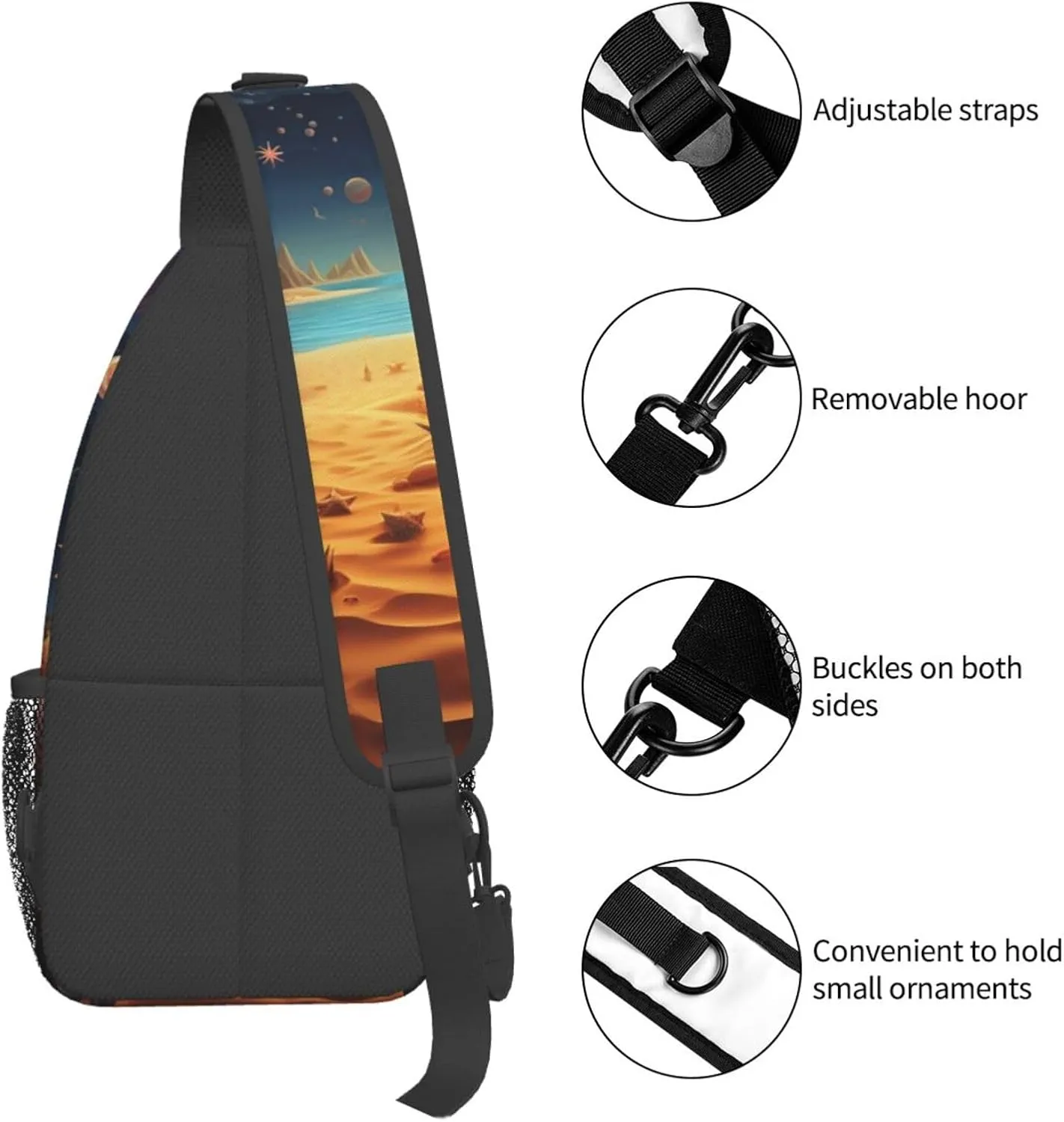 Crossbody Sling Backpack Sling Bag For Men Women Cross Chest Bag Shoulder Bag Beach Theme Travel Hiking Daypack