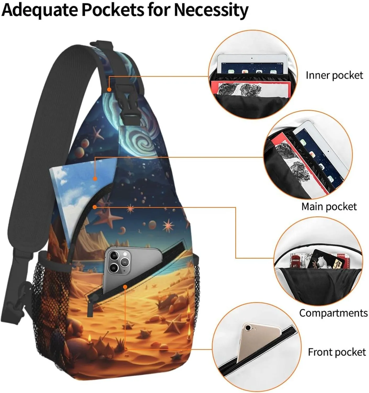 Crossbody Sling Backpack Sling Bag For Men Women Cross Chest Bag Shoulder Bag Beach Theme Travel Hiking Daypack