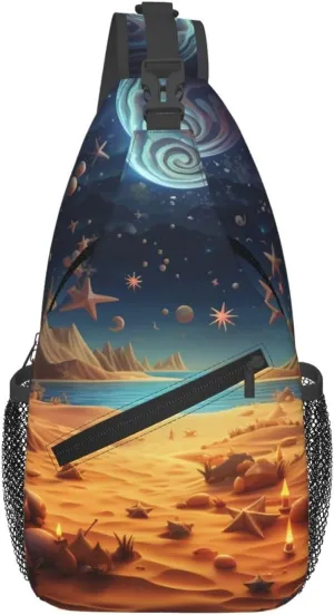 Crossbody Sling Backpack Sling Bag For Men Women Cross Chest Bag Shoulder Bag Beach Theme Travel Hiking Daypack