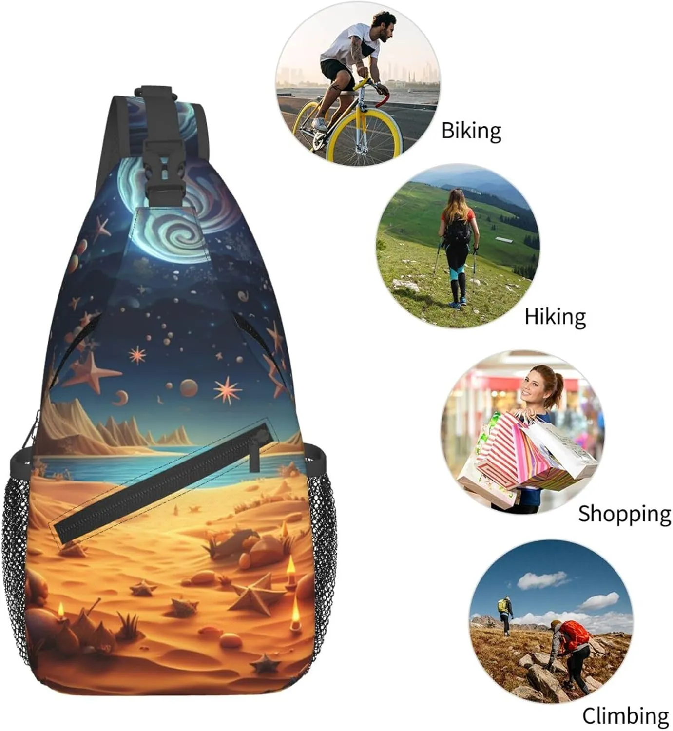 Crossbody Sling Backpack Sling Bag For Men Women Cross Chest Bag Shoulder Bag Beach Theme Travel Hiking Daypack