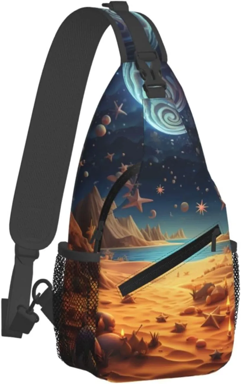 Crossbody Sling Backpack Sling Bag For Men Women Cross Chest Bag Shoulder Bag Beach Theme Travel Hiking Daypack