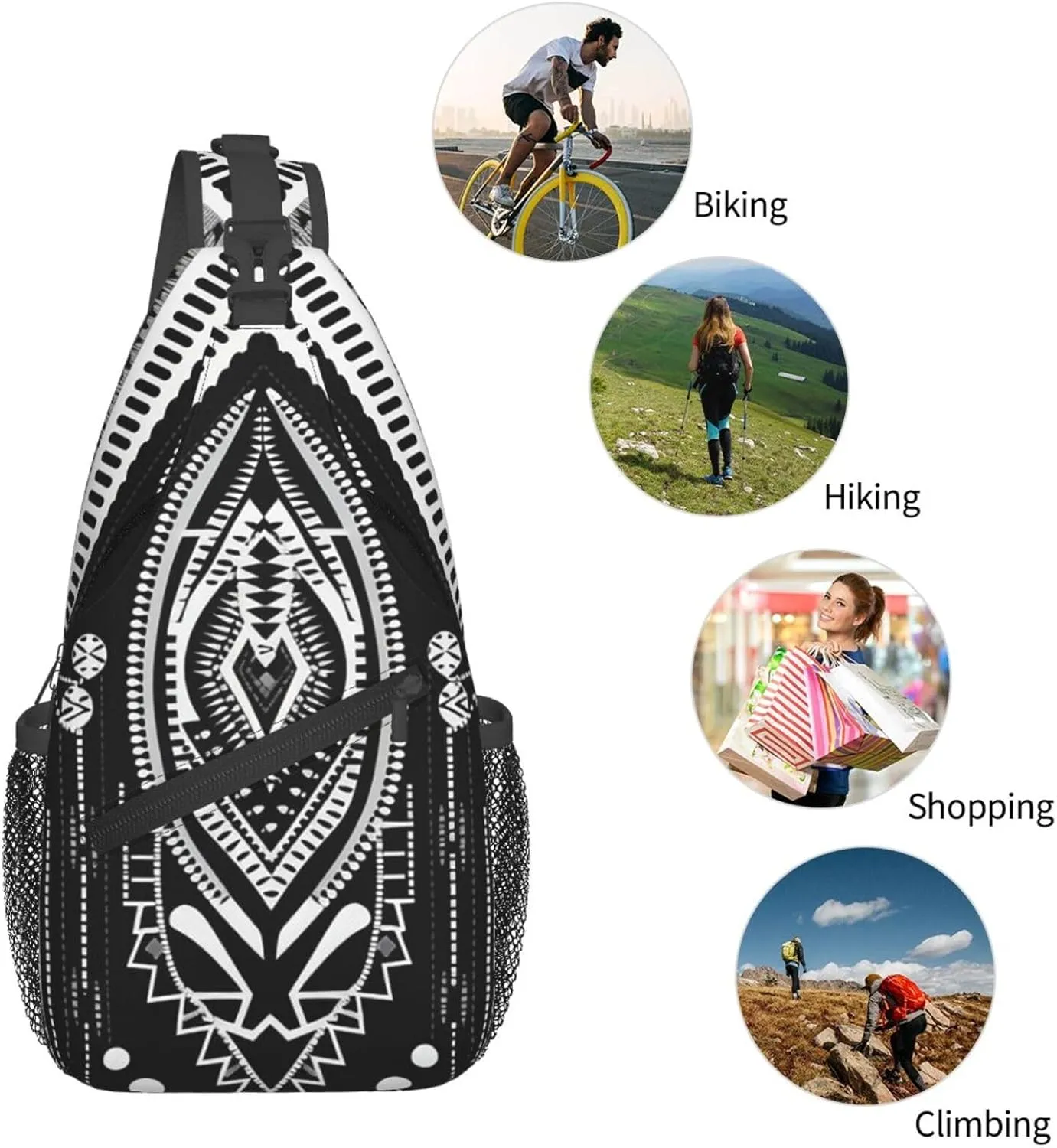 Crossbody Sling Backpack Sling Bag For Men Women Cross Chest Bag Shoulder Bag Beads And Tassel Pattern Travel Hiking Daypack