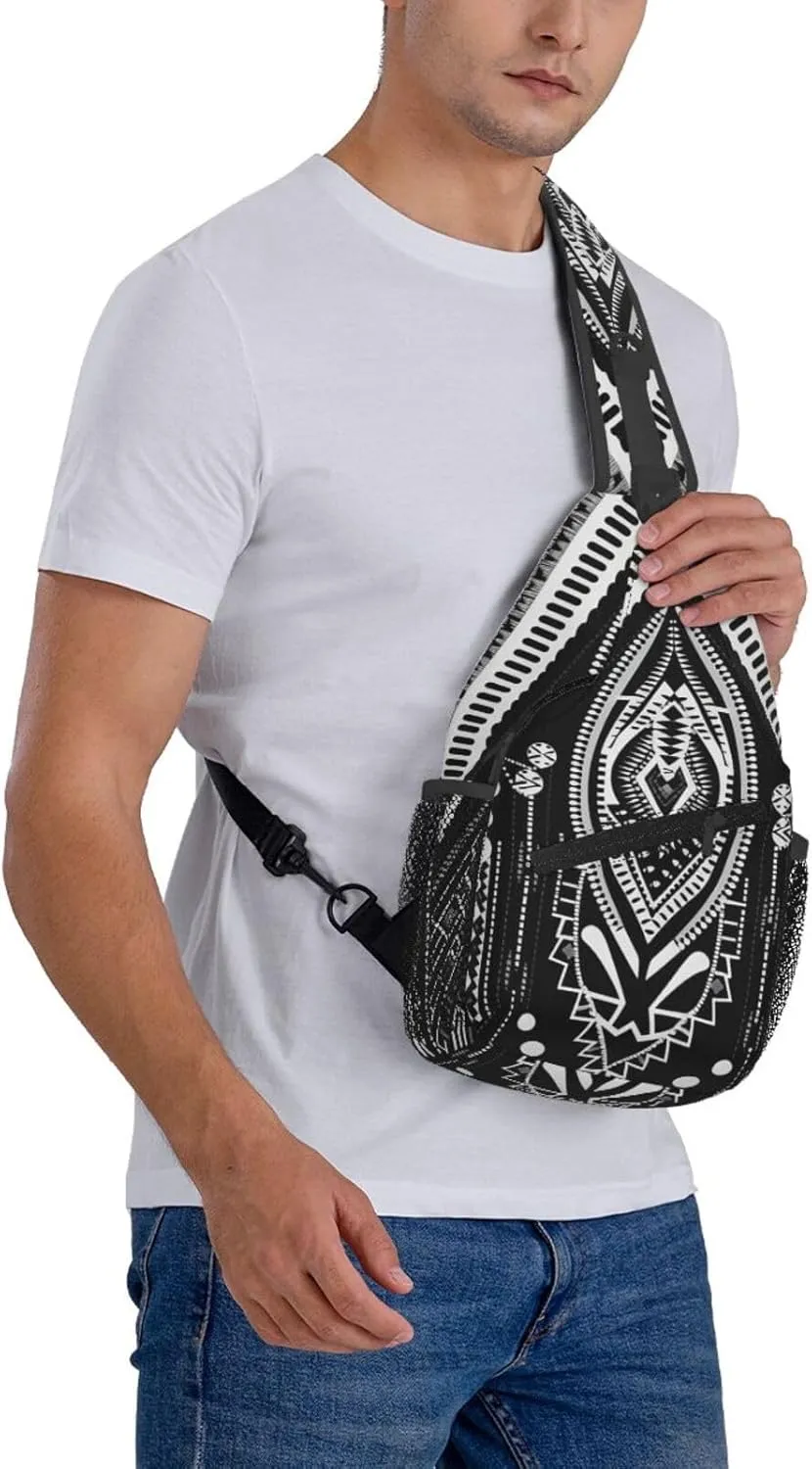 Crossbody Sling Backpack Sling Bag For Men Women Cross Chest Bag Shoulder Bag Beads And Tassel Pattern Travel Hiking Daypack