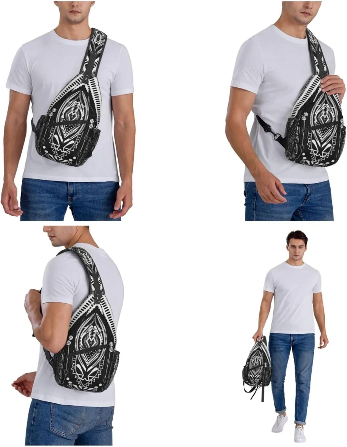 Crossbody Sling Backpack Sling Bag For Men Women Cross Chest Bag Shoulder Bag Beads And Tassel Pattern Travel Hiking Daypack