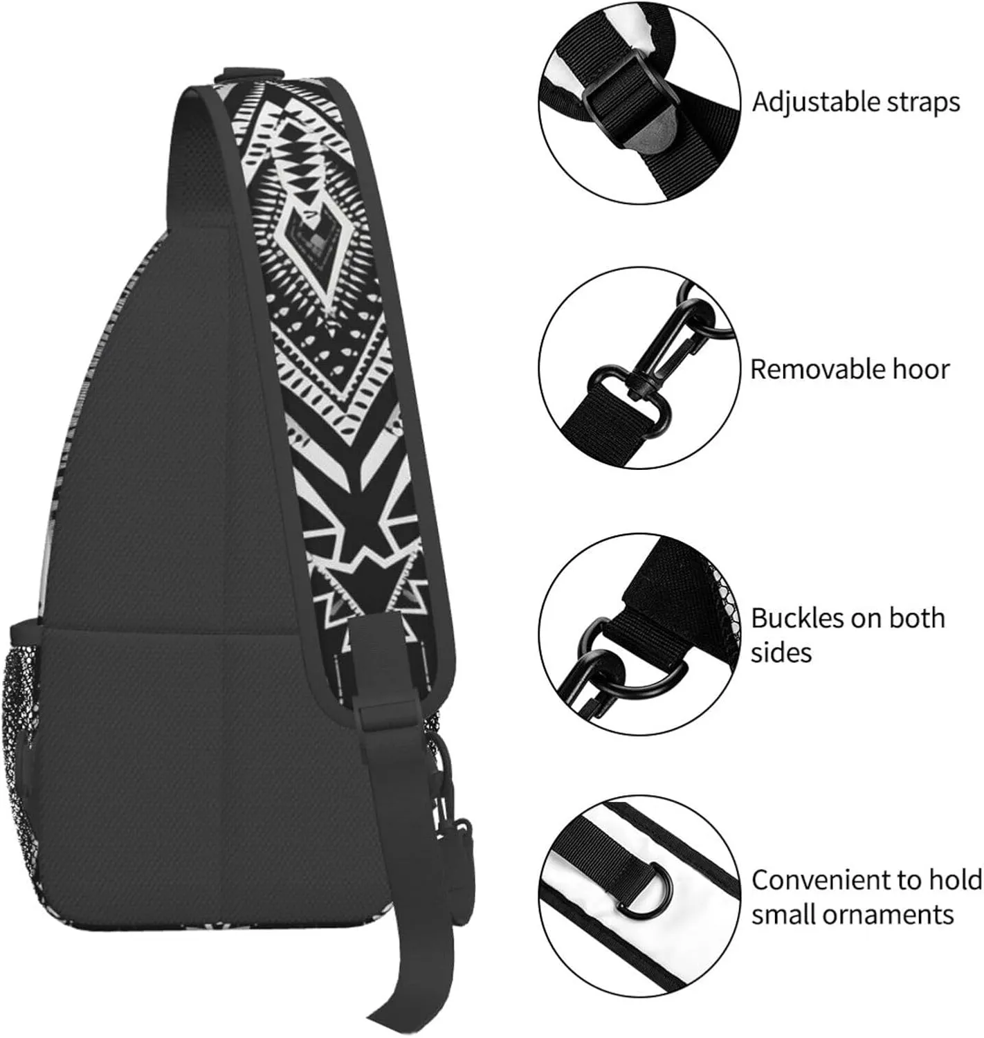Crossbody Sling Backpack Sling Bag For Men Women Cross Chest Bag Shoulder Bag Beads And Tassel Pattern Travel Hiking Daypack