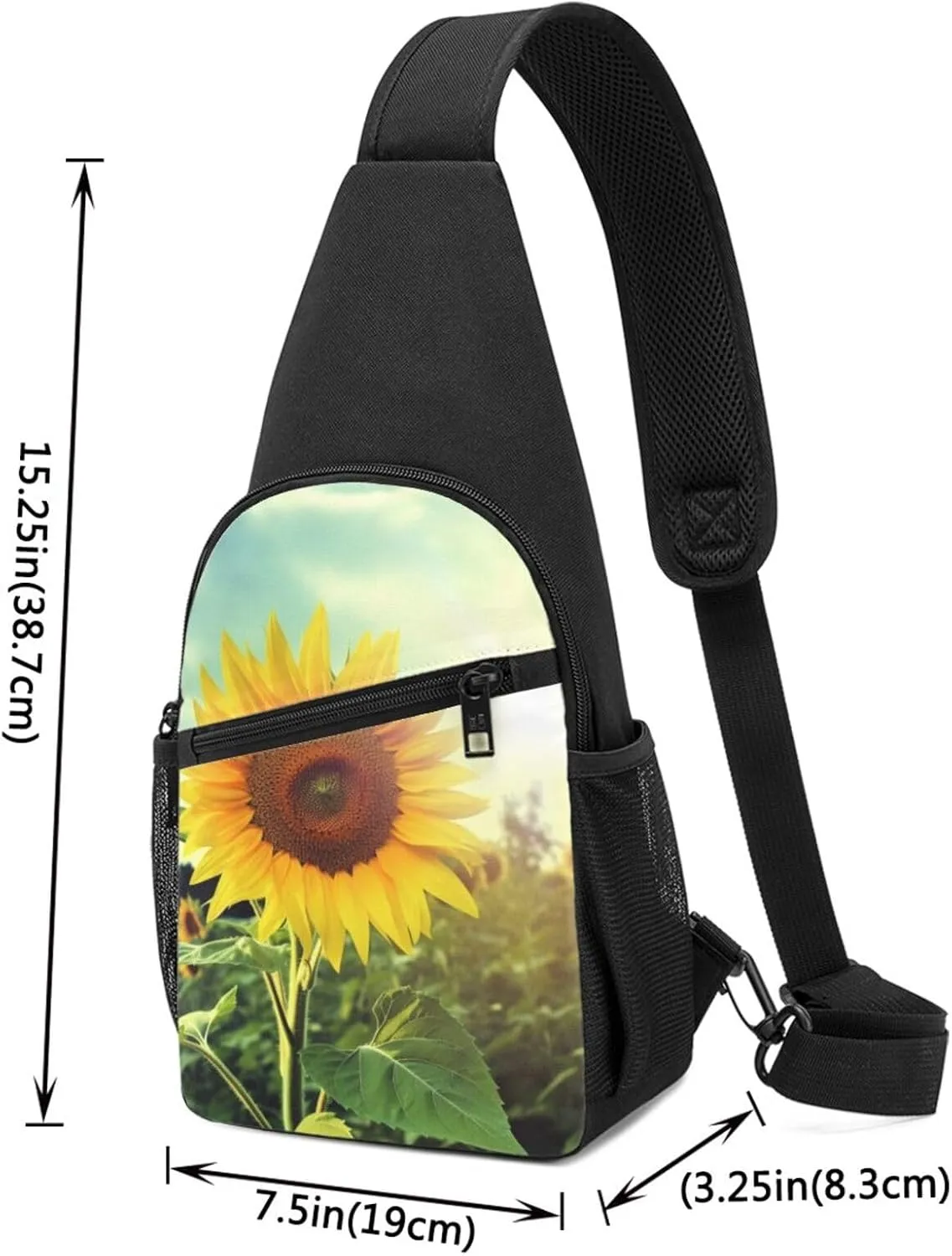 Crossbody Sling Backpack Sling Bag for Men Women Cross Chest Bag Shoulder Bag Beautiful Sunflower Travel Hiking Daypack