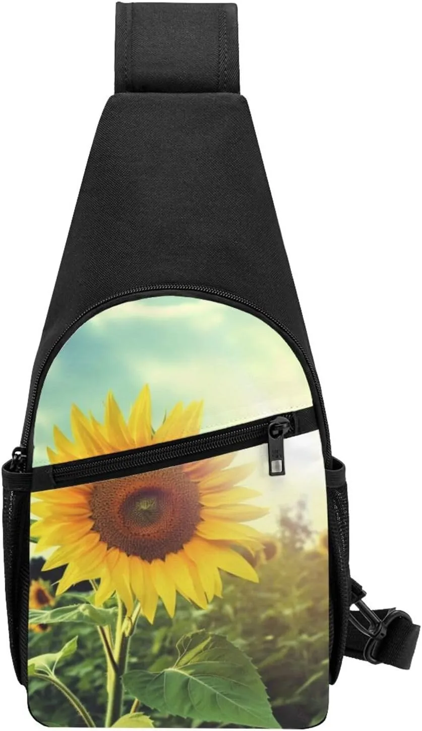 Crossbody Sling Backpack Sling Bag for Men Women Cross Chest Bag Shoulder Bag Beautiful Sunflower Travel Hiking Daypack
