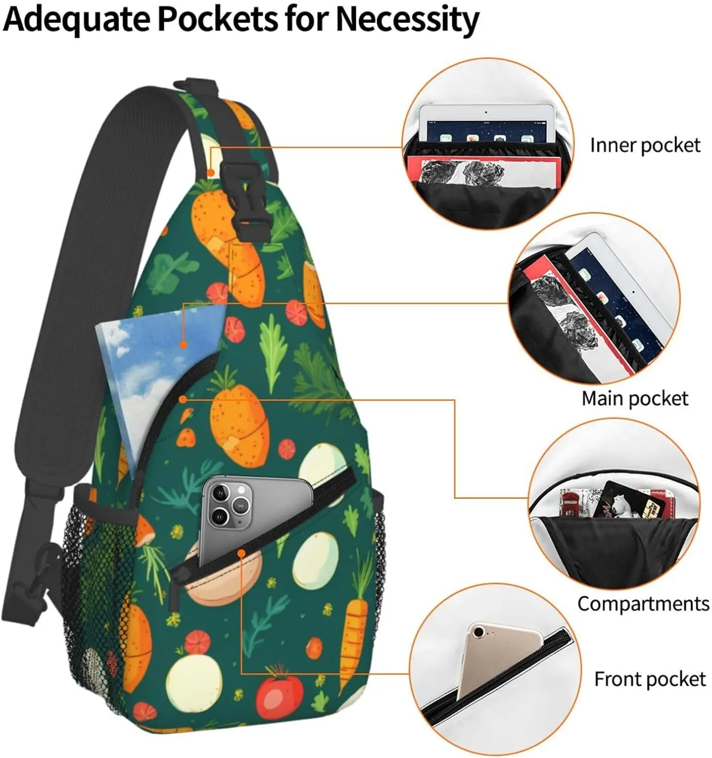Crossbody Sling Backpack Sling Bag For Men Women Cross Chest Bag Shoulder Bag Carrots And Eggs Travel Hiking Daypack