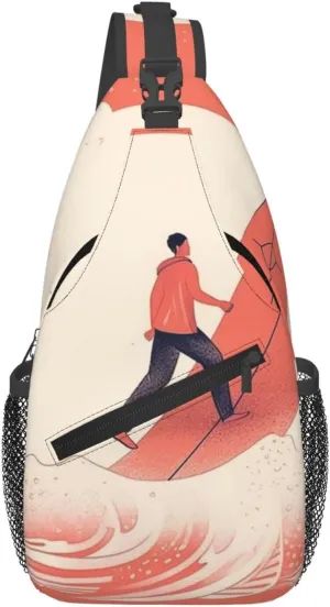 Crossbody Sling Backpack Sling Bag For Men Women Cross Chest Bag Shoulder Bag Cartoon Surfing Travel Hiking Daypack