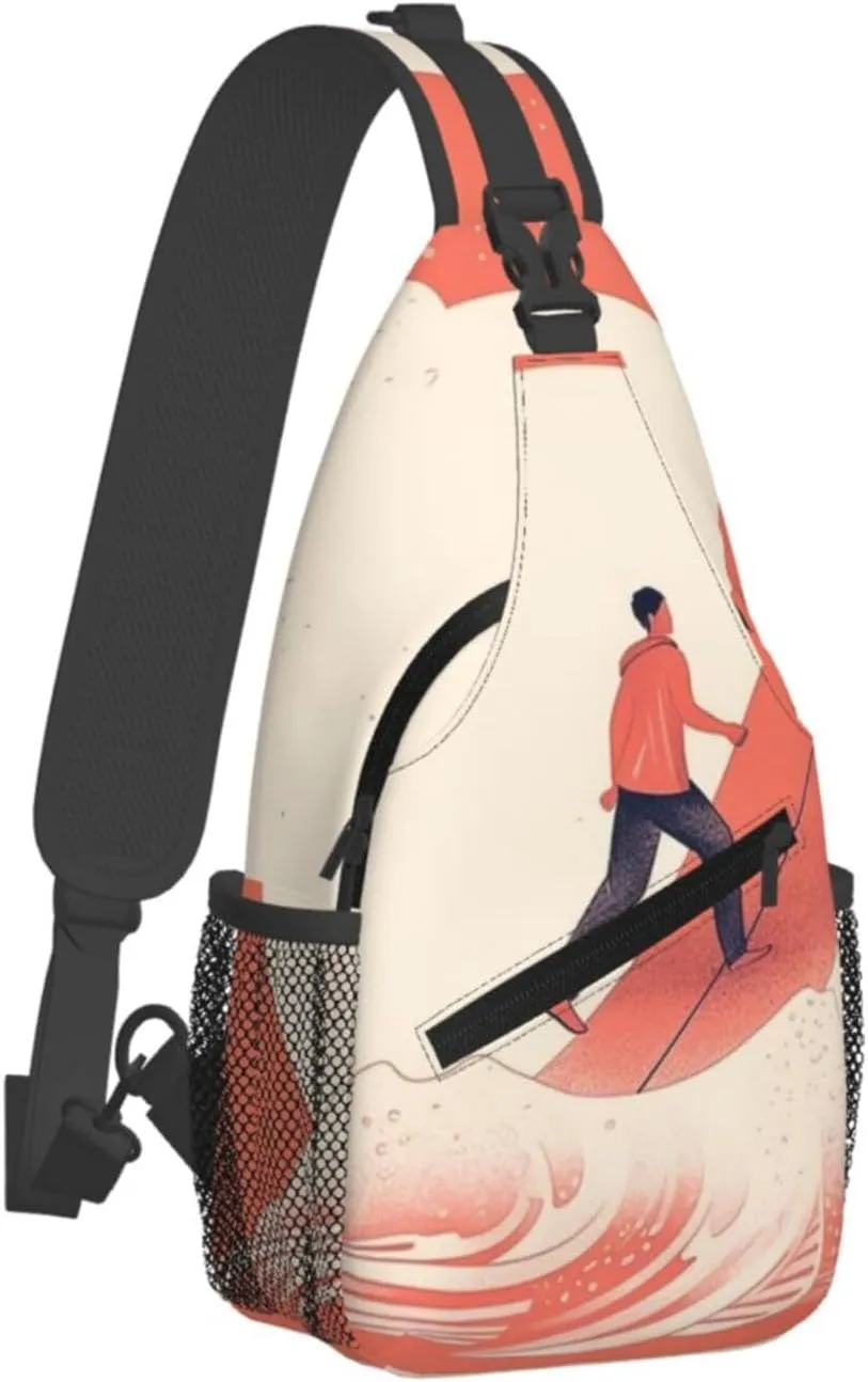 Crossbody Sling Backpack Sling Bag For Men Women Cross Chest Bag Shoulder Bag Cartoon Surfing Travel Hiking Daypack