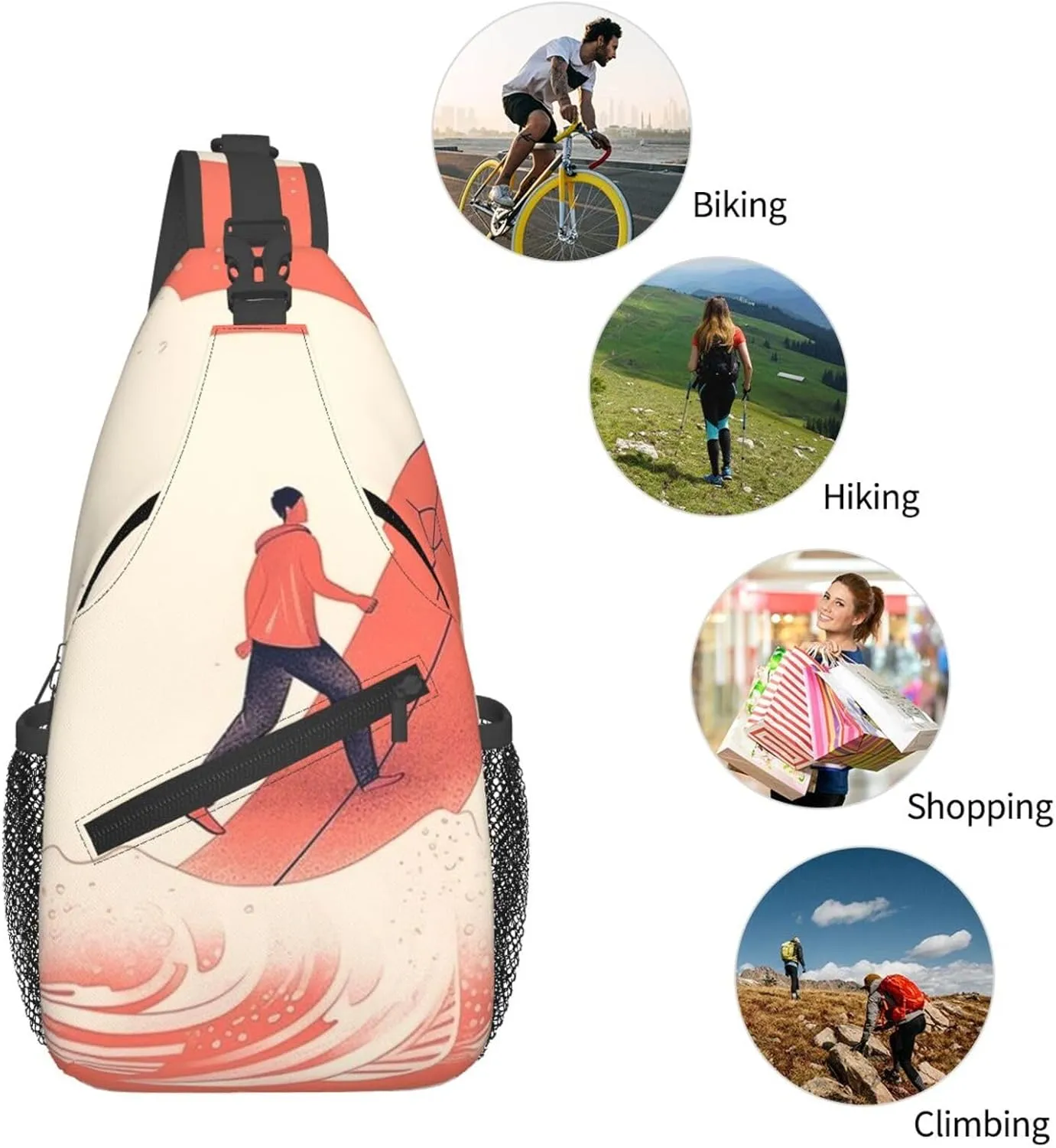 Crossbody Sling Backpack Sling Bag For Men Women Cross Chest Bag Shoulder Bag Cartoon Surfing Travel Hiking Daypack