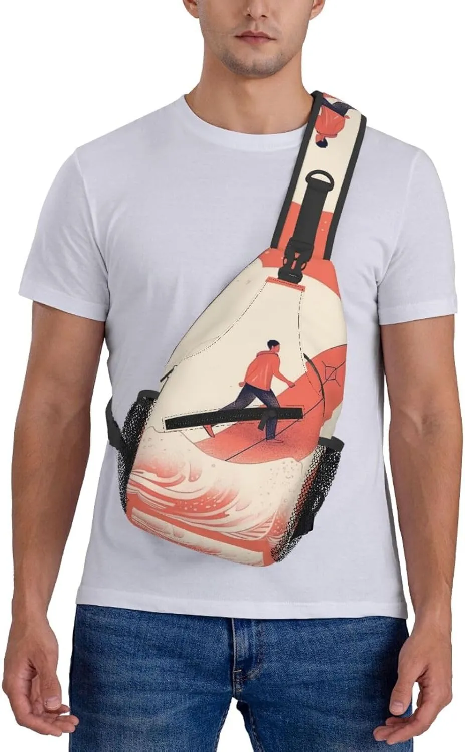Crossbody Sling Backpack Sling Bag For Men Women Cross Chest Bag Shoulder Bag Cartoon Surfing Travel Hiking Daypack