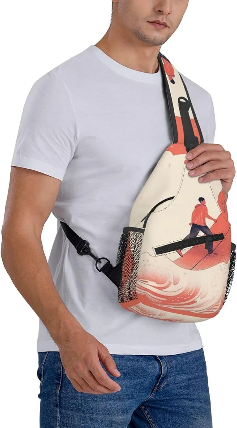 Crossbody Sling Backpack Sling Bag For Men Women Cross Chest Bag Shoulder Bag Cartoon Surfing Travel Hiking Daypack