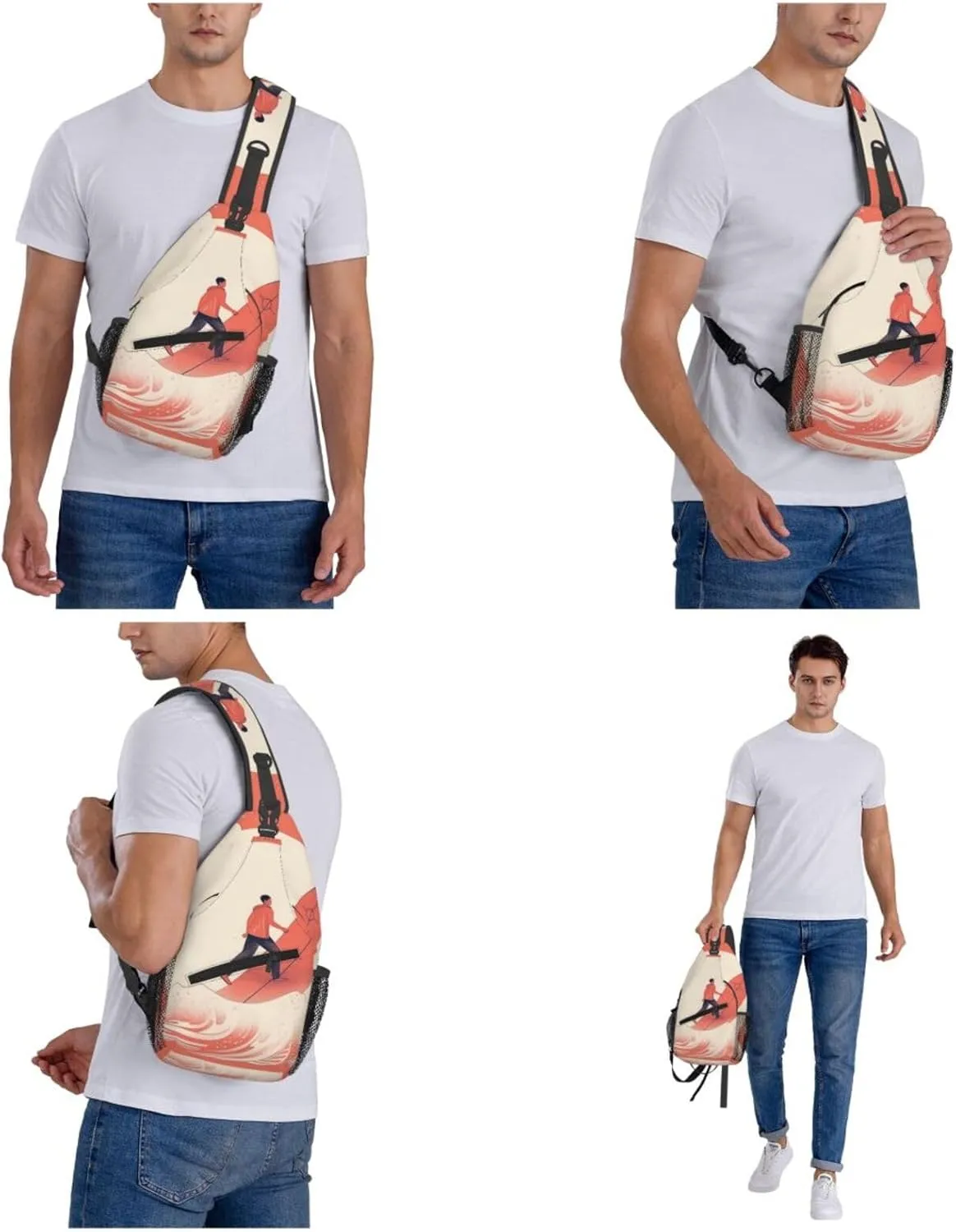 Crossbody Sling Backpack Sling Bag For Men Women Cross Chest Bag Shoulder Bag Cartoon Surfing Travel Hiking Daypack